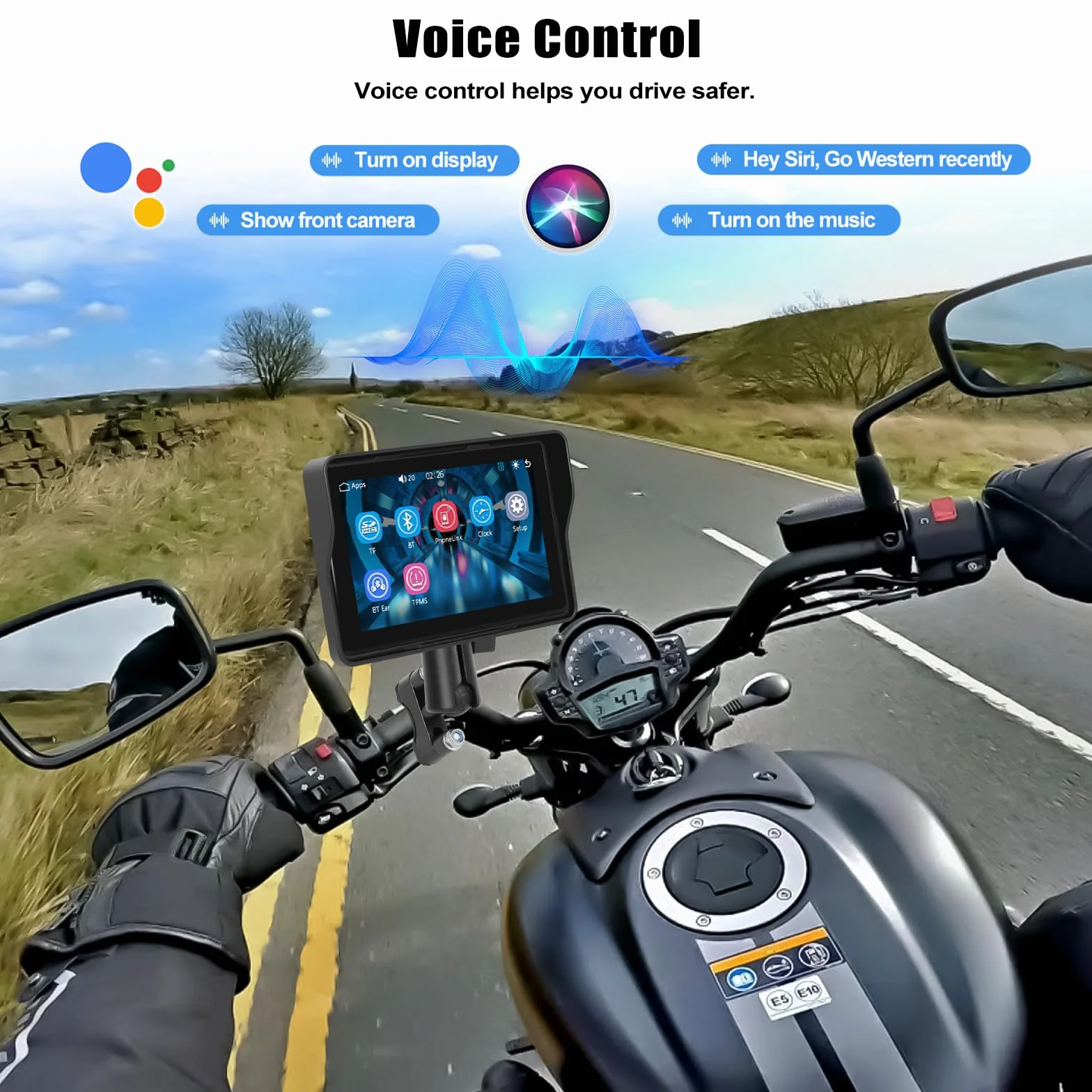 CAMECHO Carplay Moto Navi Display 5 Pulgadas HD Pantalla Táctil Impermeable Motocicleta Navegación Wireless Android Auto Bluetooth GPS