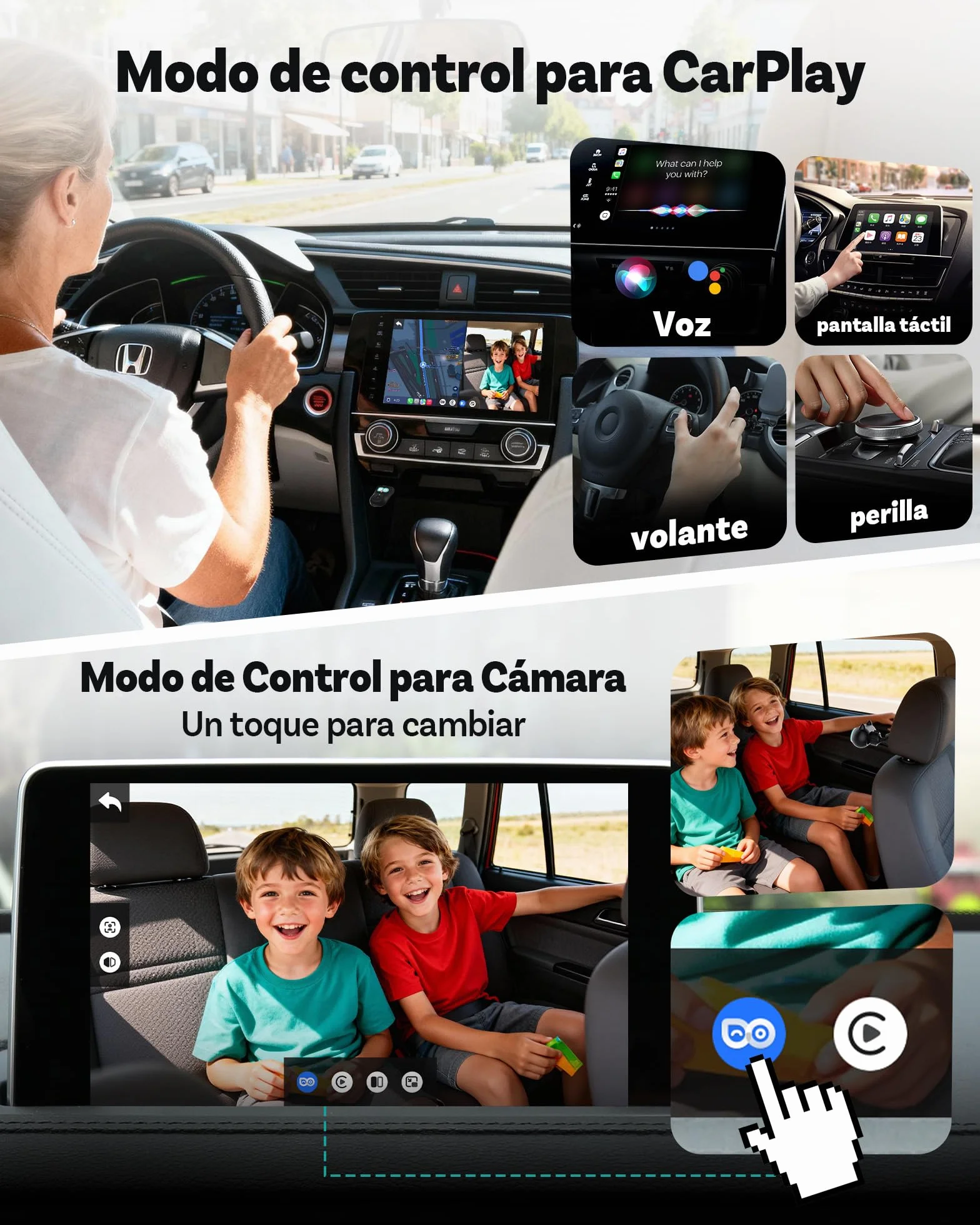 OTTOCAST Cabin Care 2026, CarPlay Inalámbrico + Cámara Trasera de Seguridad para Bebés/Mascotas, 1080P, IR Visión Nocturna, Ultra Gran Angular 150°, Compatible iOS 10+ y Coches con Carplay Desde 2016