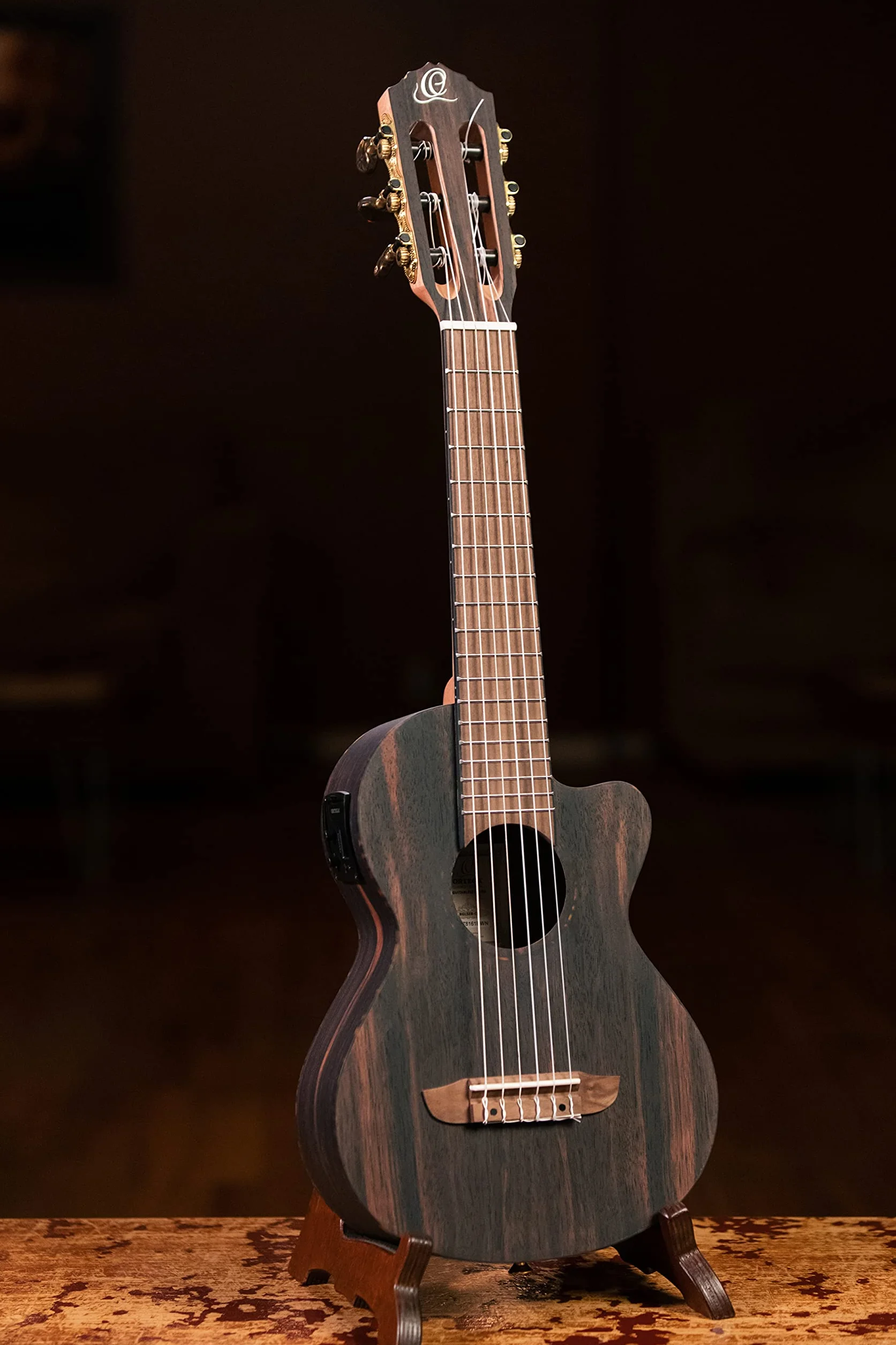 Ortega Guitars Travel Guitar electroacústica - Mini/Travel Series - Guitarlele 6 cuerdas - Ébano, caoba (RGL5EB-CE)