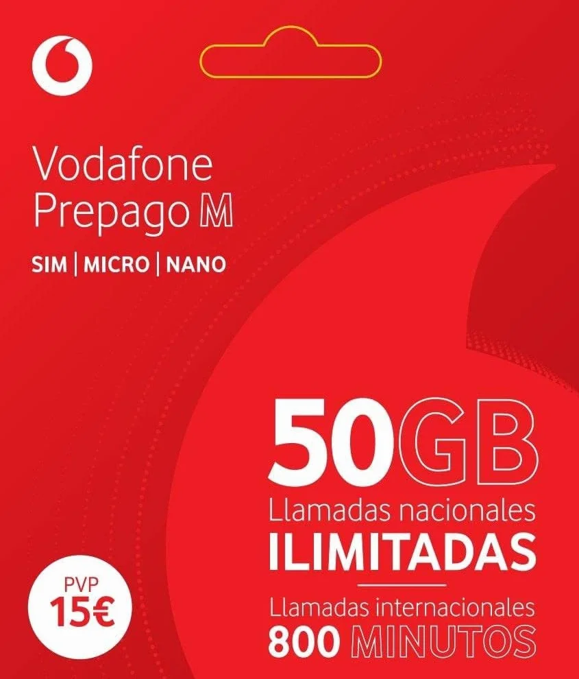 Vodafone Prepago M 100GB llamadas ilimitadas nacionales 800 min internacionales Roaming Europa EEUU
