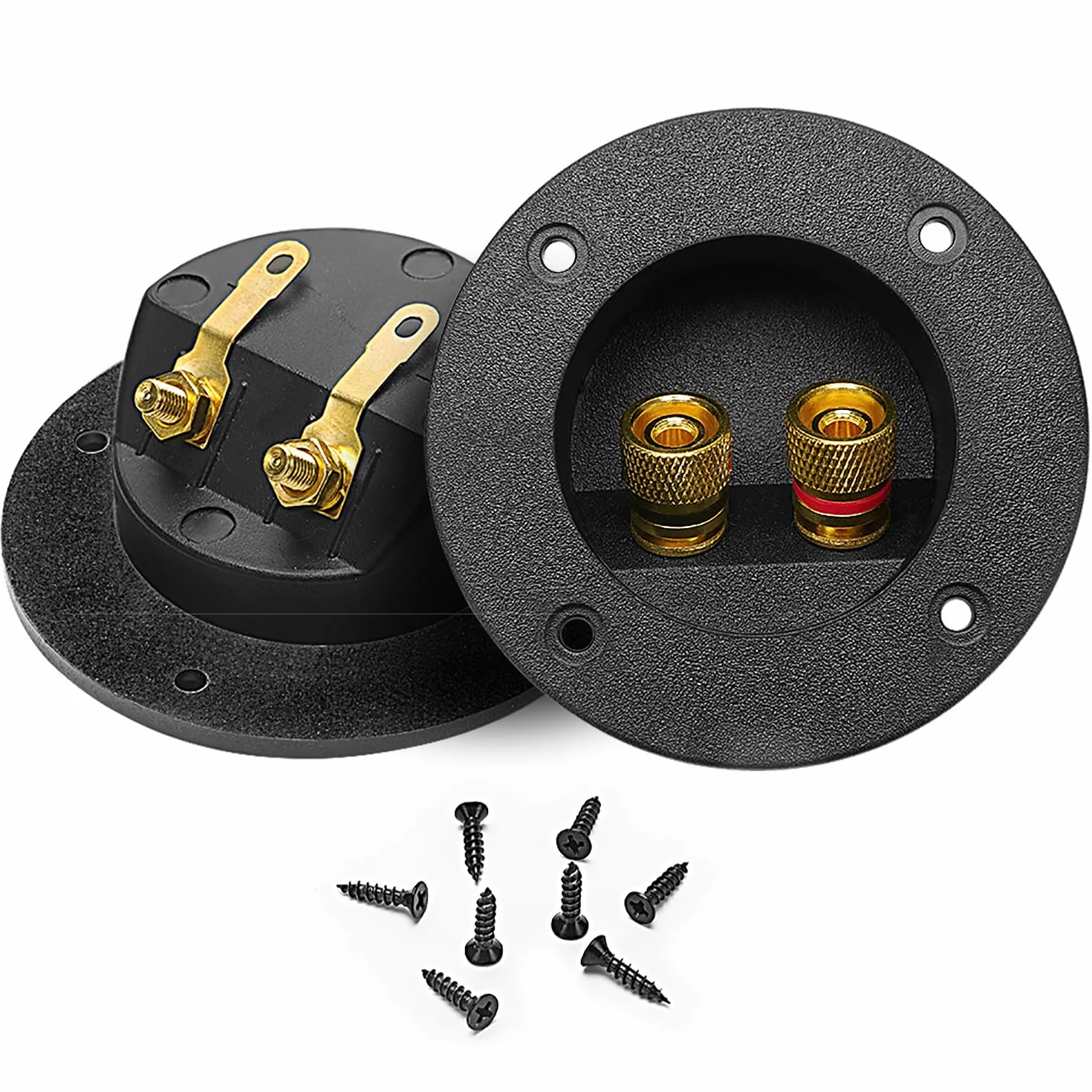 VooGenzek 2 Piezas Negro Estéreode 2 Vías Caja de Altavoz Terminal, Altavoz Caja Terminal Enlace Poste Redondo Primavera Copa Conectores Subwoofer Enchufes