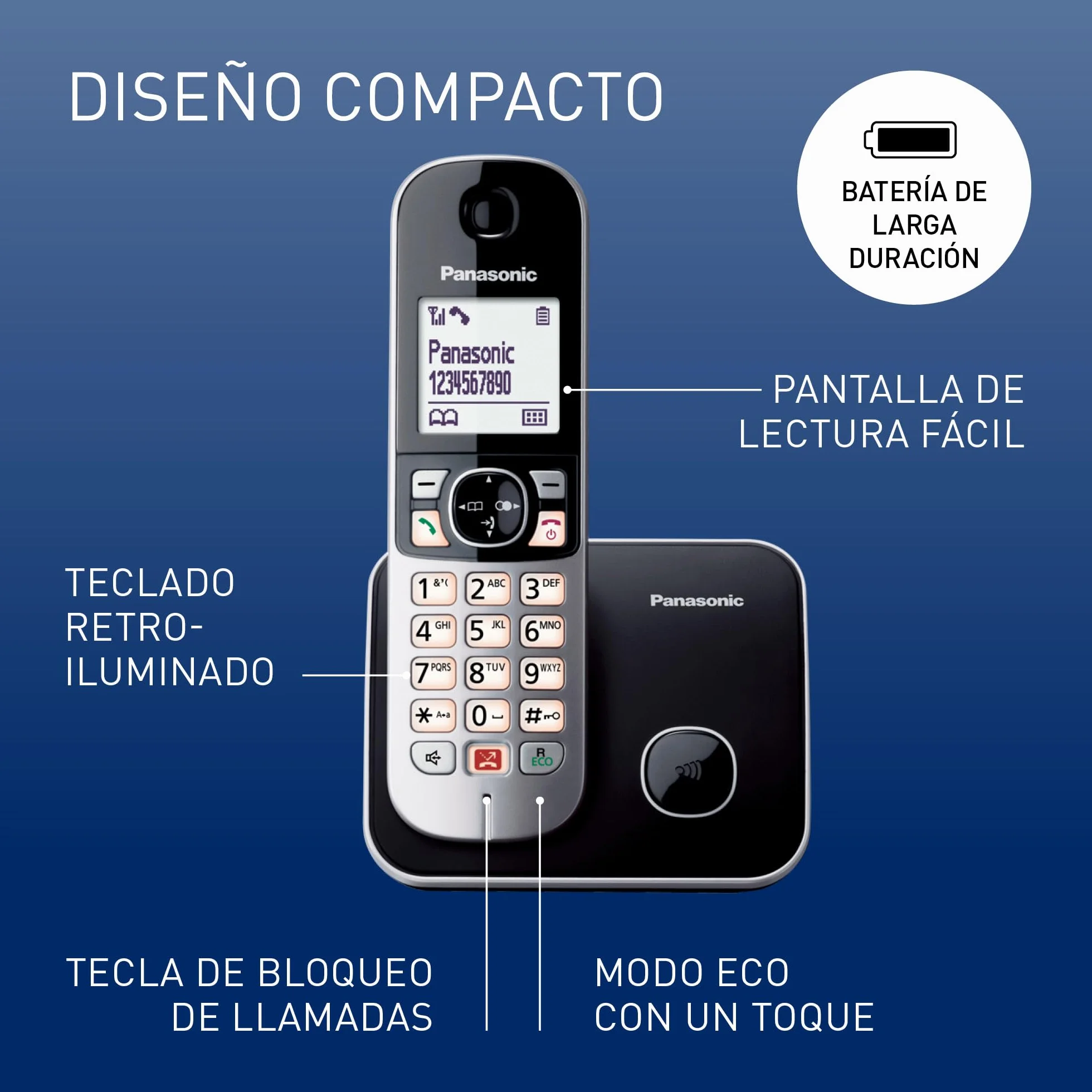 Panasonic KX-TG6852 Teléfono Fijo Inalámbrico Dúo Manos Libres Plateado