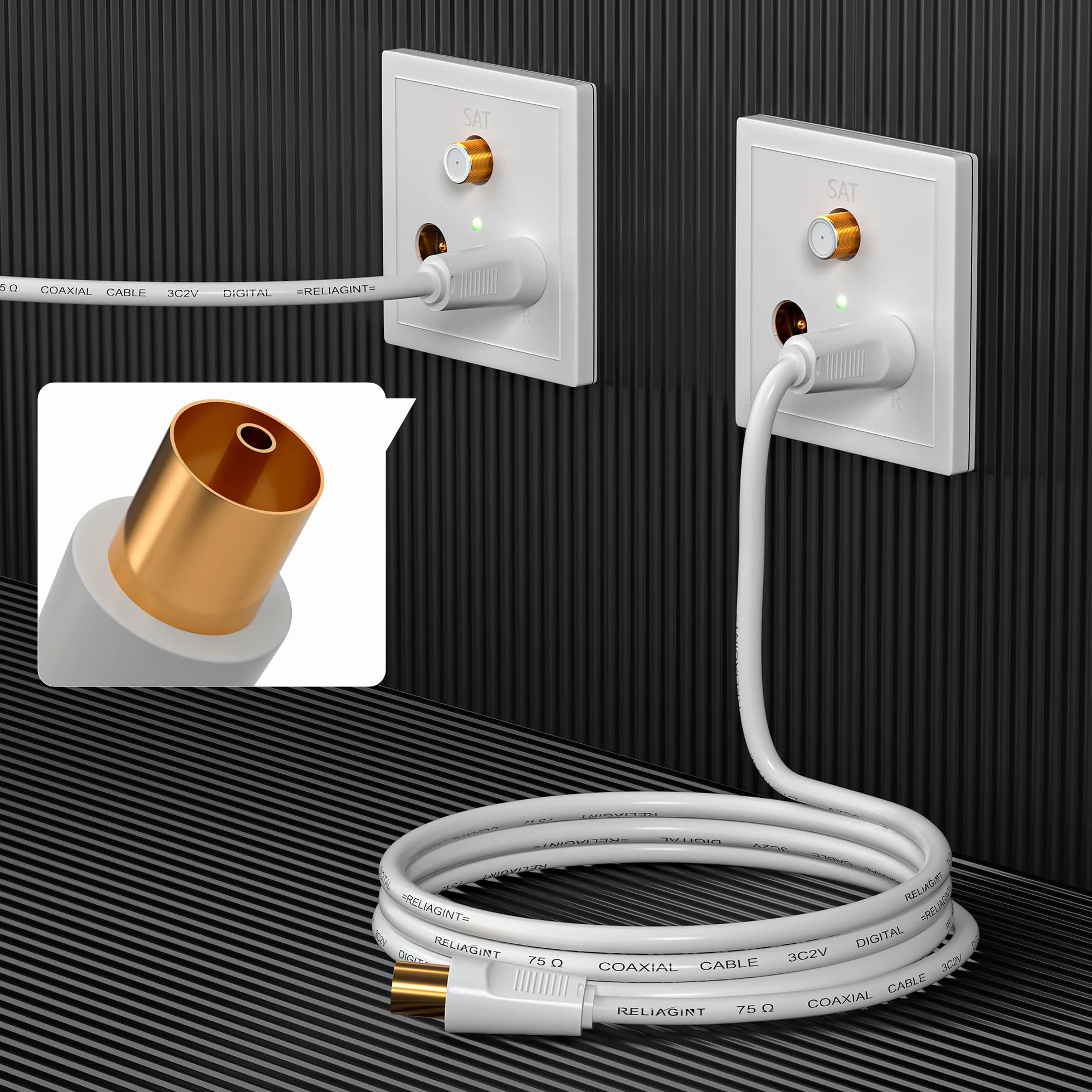 RL Flex Cable antena TV coaxial 2m, prolongador macho/hembra 75 Ohm, conductor de cobre puro, para TDT, TV por cable y satélite (DVB-T/T2/C/S/S2), Blanco