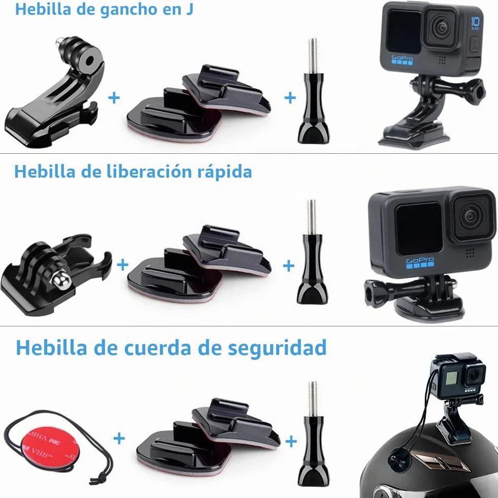 Soporte para cámara adhesiva, soporte adhesivo, soporte plano curvado casco, 16 accesorios para cámara de acción, con montaje GoPro, soportes adhesivos compatibles con GoPro y otras cámaras