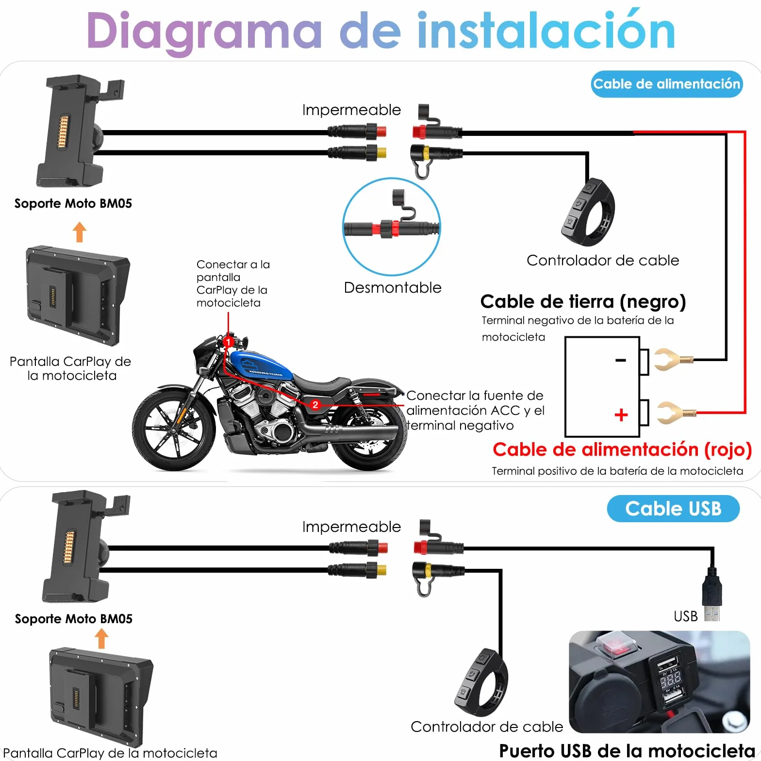 CARPURIDE W702S Pro Motocicleta CarPlay 7" Impermeable Táctil Pantalla Inalámbrico Android Auto Dual Bluetooth