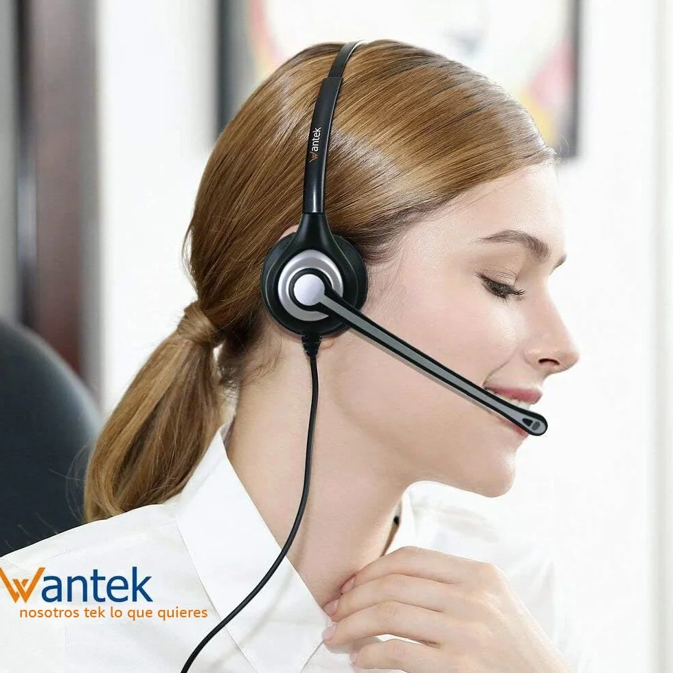 Wantek Auriculares Teléfono Fijo RJ9 Mono, Micrófono Cancelación Ruido, Cascos Control Volumen para ShoreTel Plantronics Polycom Zultys NEC Nortel Norstar Meridian F600S2