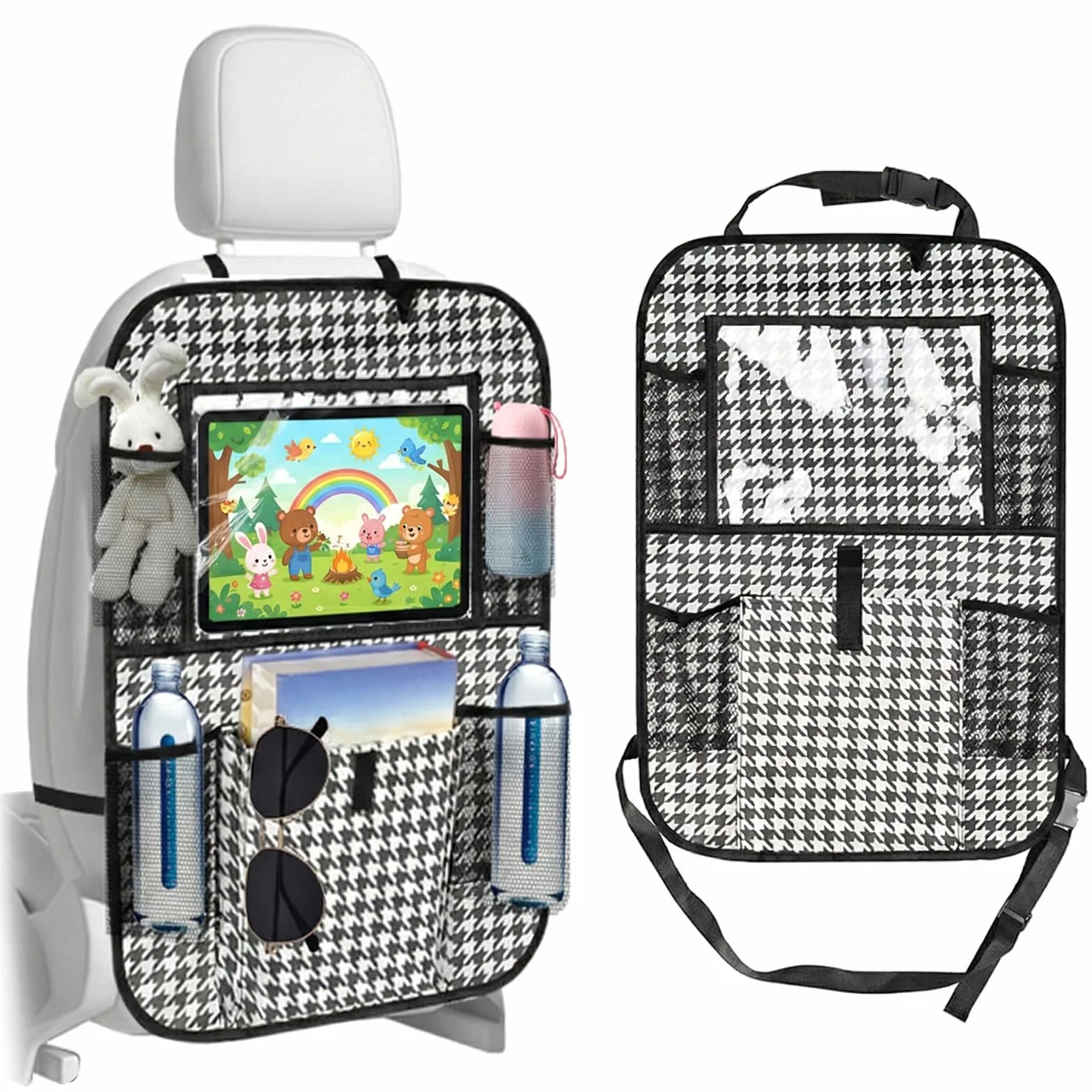 Soporte Tablet para Coche Reposacabezas Universal 4,7-13 Pulgadas para iPad y Móvil, con Portavasos y Espacio de Almacenamiento, Ideal para Tablet Niños