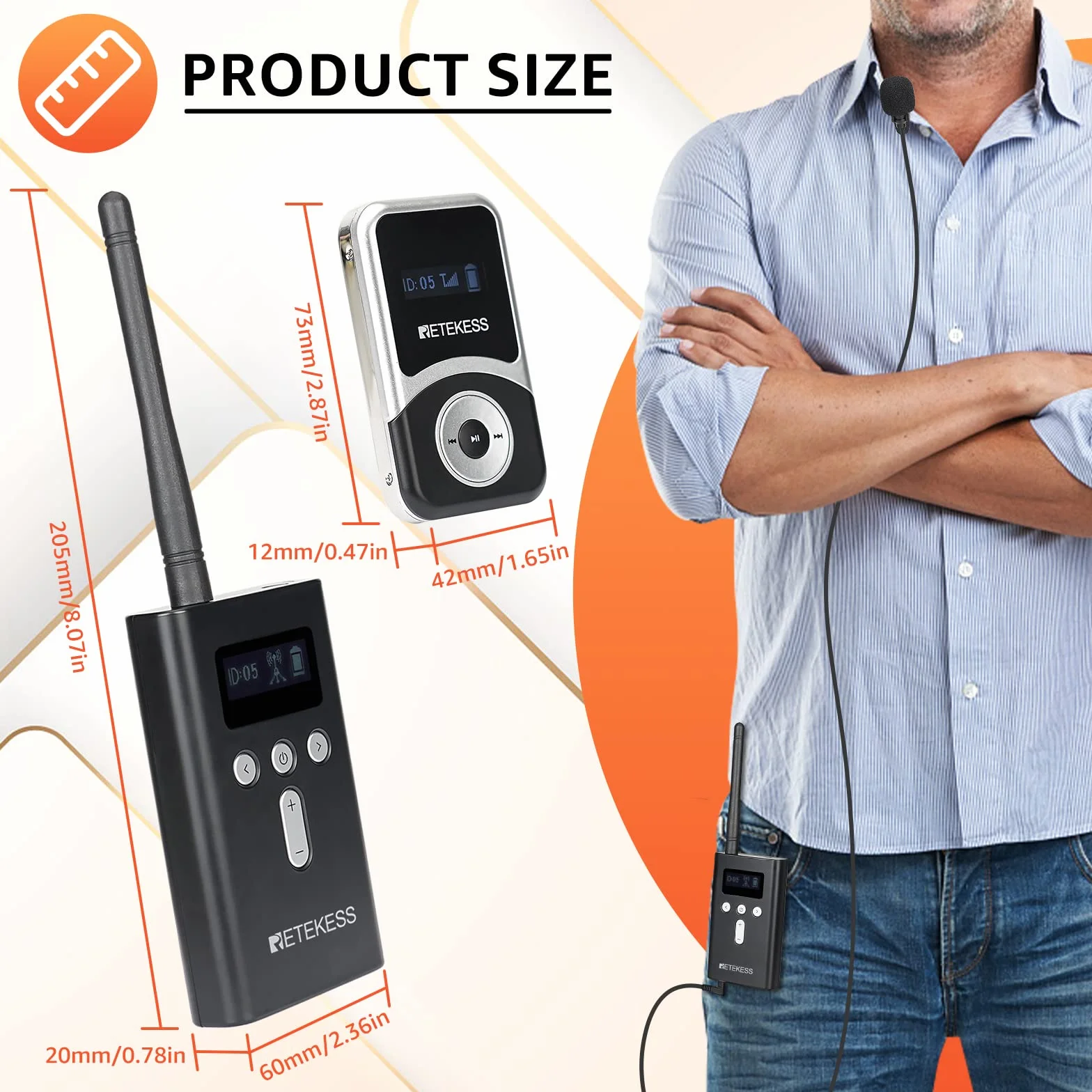 Retekess T130S Tour Guide System, Mejora Sistema de Audioguía Turística, 100m, 49 Canales, Auriculares D, Micrófono para Guía Turístico para Recorrido Fábrica, Turismo (1 Transmisor 5 Receptores)