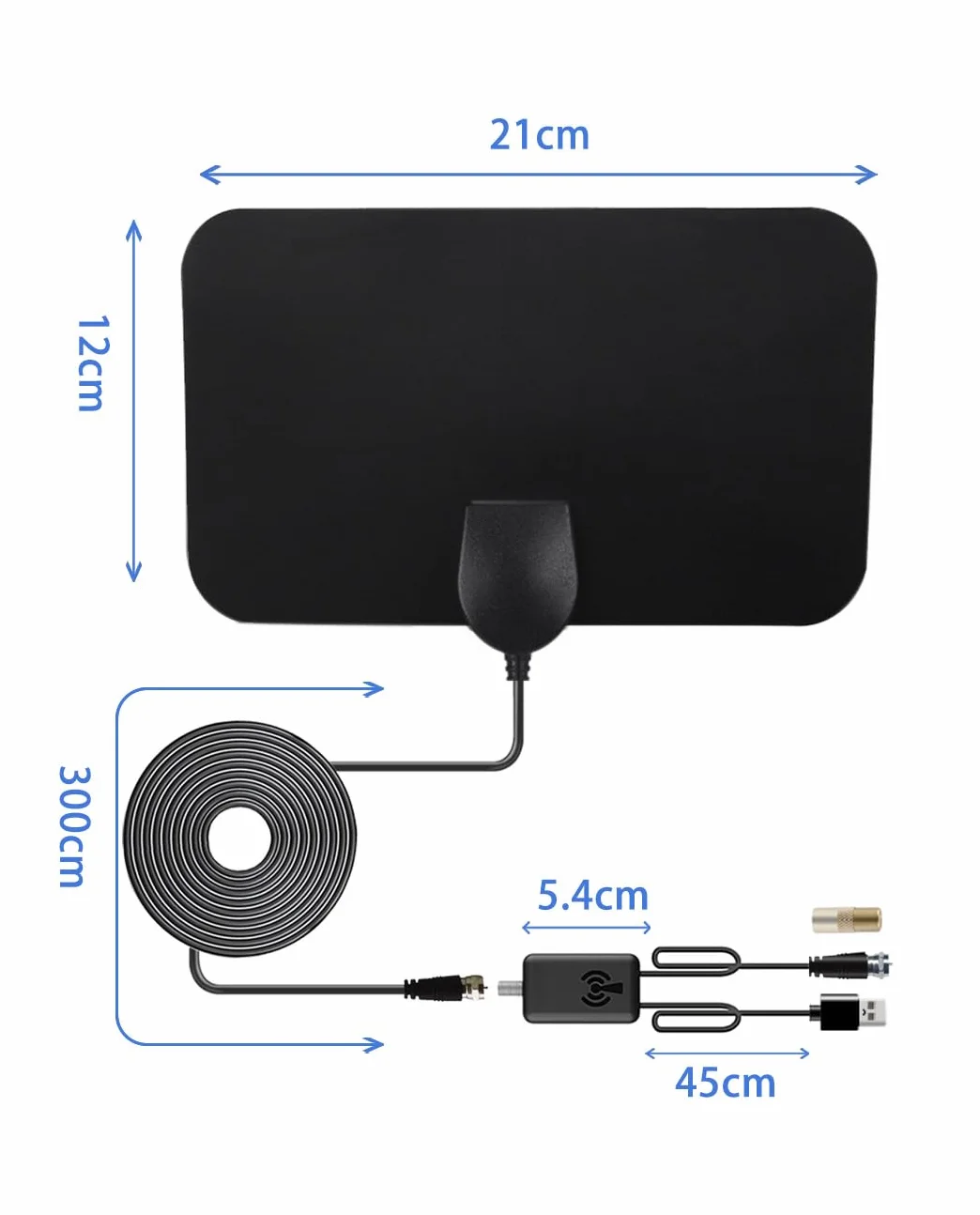 Vecys HDTV Antena Digital HD DVB-T2 Interior Montada en Pared Mini Smart TV 80 Millas RG174 Cable Coaxial 3m 1080p