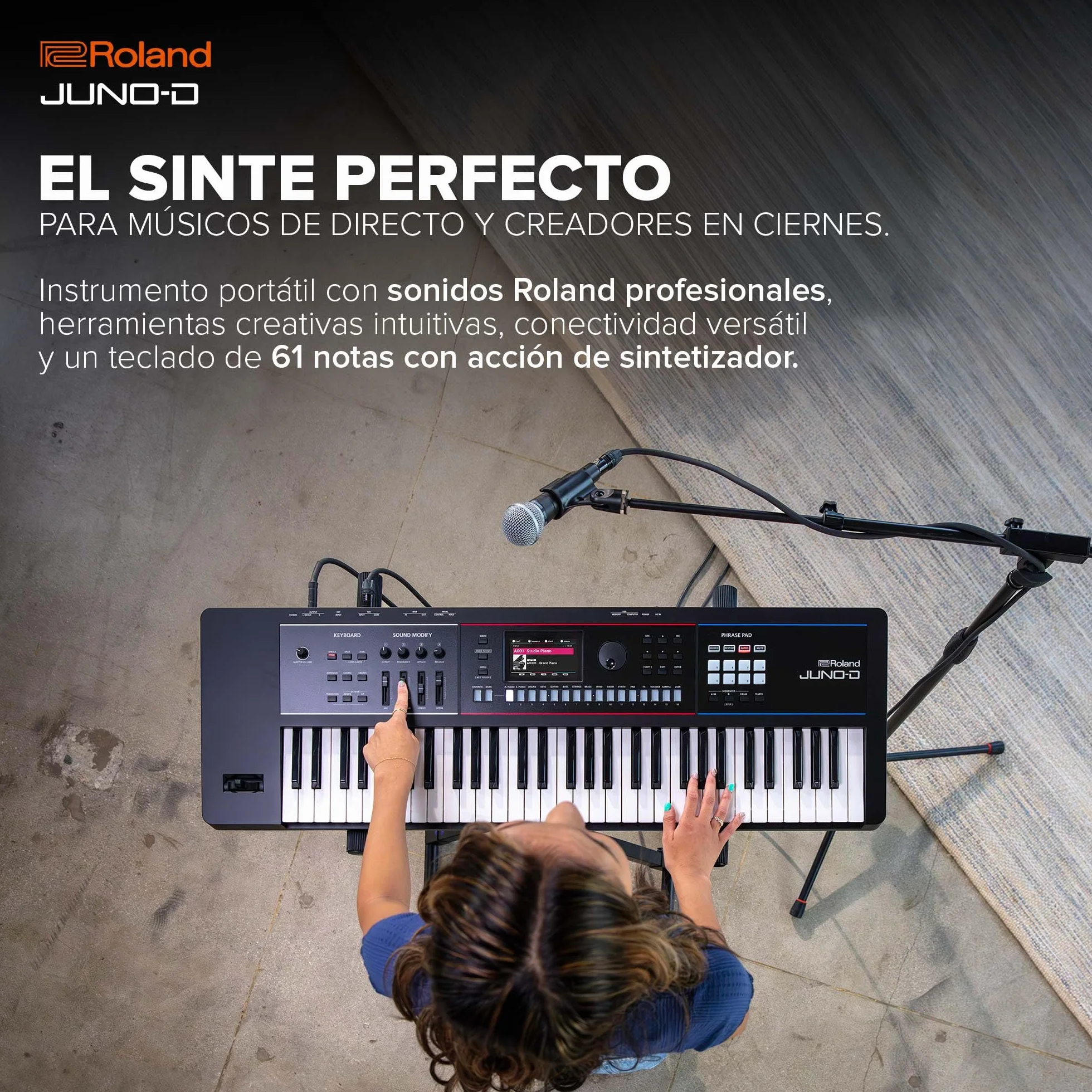 Sintetizador Roland JUNO-D6 | Teclado de 61 notas con acción de sintetizador | Generador ZEN-Core con más de 3.800 sonidos integrados | Intuitivas herramientas creativas | Interfaz de audio/MIDI USB-C