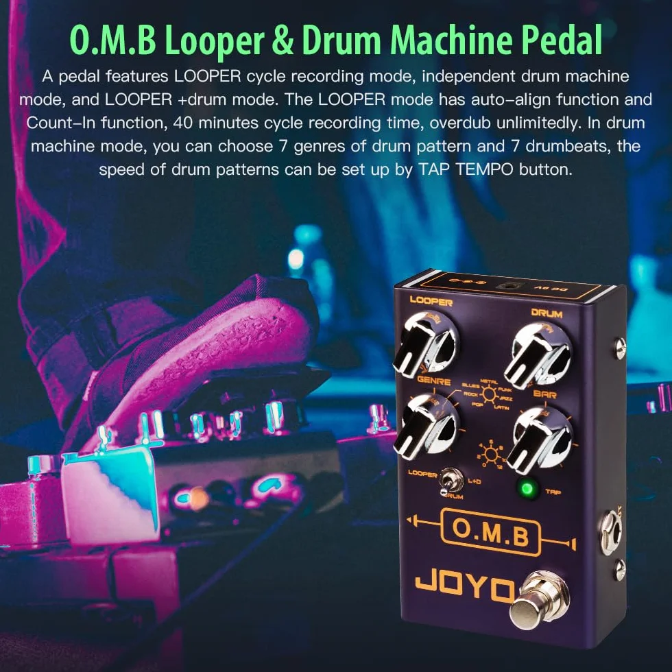 JOYO Pedal Looper de Máquina de Batería (Grabación en Bucle/Máquina de Batería) para Efecto de Guitarra Eléctrica (O.M.B R-06)