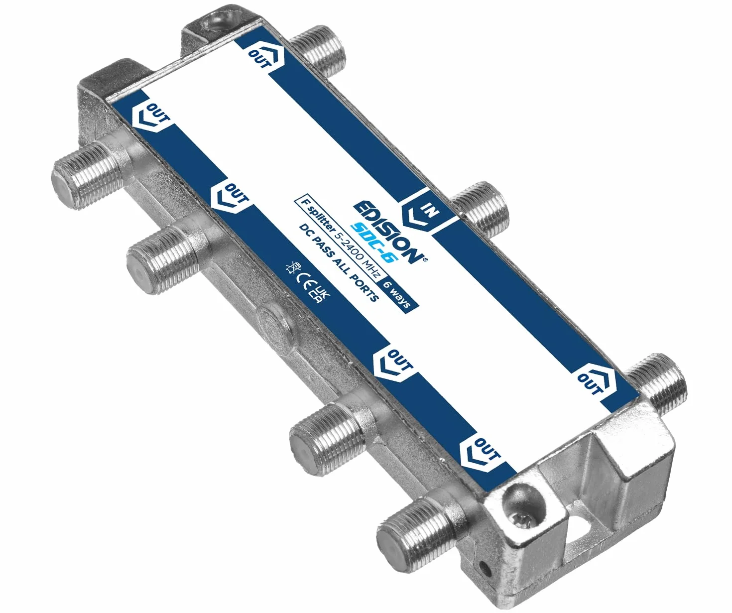 EDISION SDC-6 Repartidor 6 Salidas para señales SMATV, Splitter Adecuado para Terrestre, Satélite, Televisión por Cable, Radio, Unicable, 5-2400mhz, DVB-S2, DVB-T2, DVB-C, Paso de DC, 6-Vías