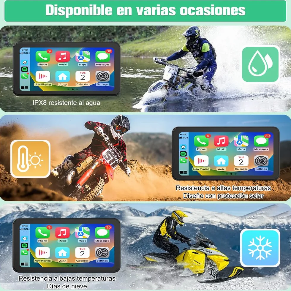 AWESAFE 6.25" GPS Moto Pantalla con Advertencia de Presión de Neumáticos/Cámara Frontal/Bluetooth/GPS/Siri/Asistente de Go0gle/Resistente Al Agua IPX8,Pantalla Moto Carplay y Android Auto Inalámbrico