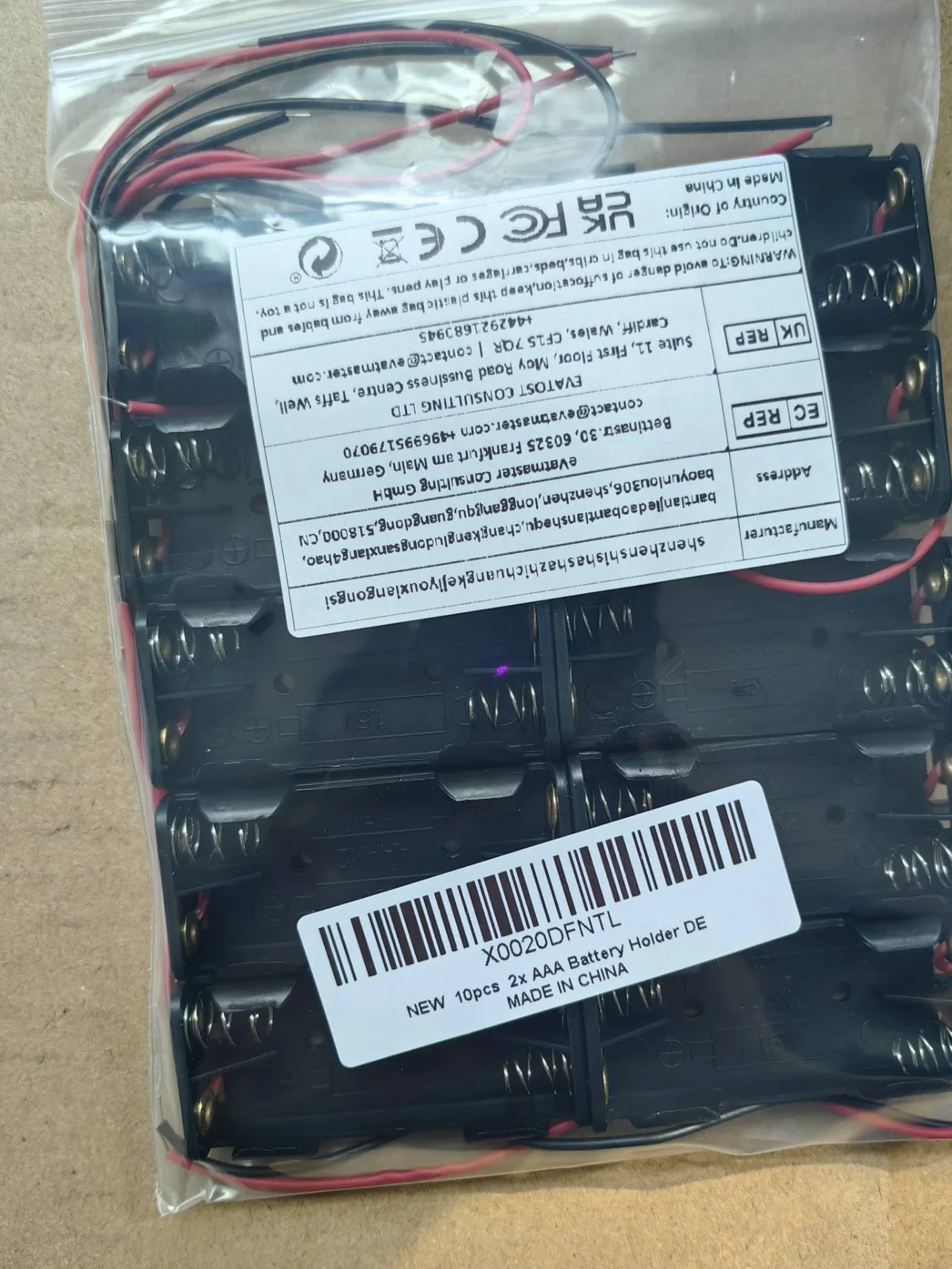 10 soportes de batería AAA con cables de 3 V, 2 x 1,5 V AAA, caja de almacenamiento, organizador de contenedores, adaptador y comprobador