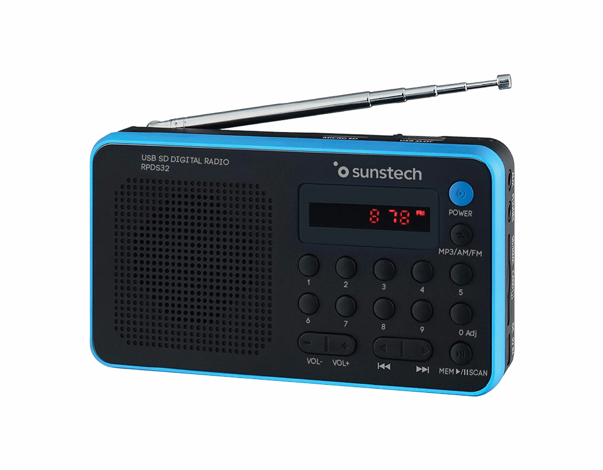Sunstech RPDS32BL - Radio portátil Digital (Am/FM, USB, SD, MMC, 1.5 W), Color Azul