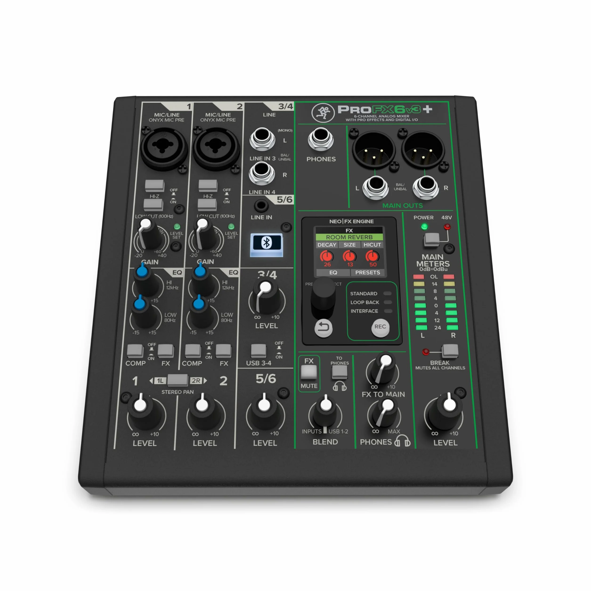 MACKIE ProFX6v3+ mezclador analógico de 6 canales, modos de grabación USB y Bluetooth