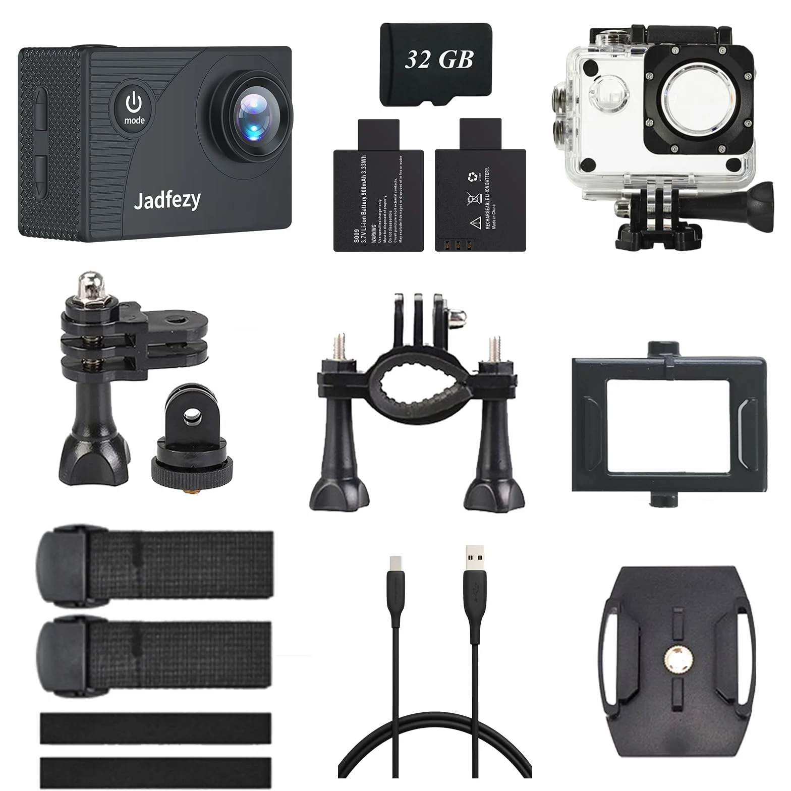 Cámara Deportiva HD 1080P 30M Subacuática 140° Gran Angular 2 Baterías 900mAh Kit Accesorios