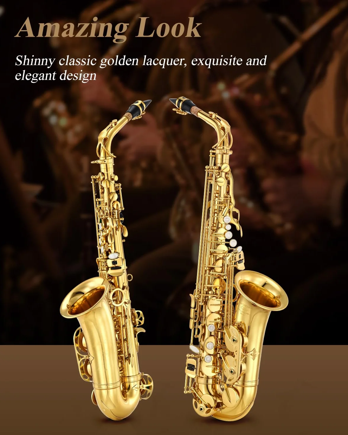 Eastar AS-Ⅱ Student Saxofón Alto E Flat Gold Lacquer Alto Beginner Sax Kit completo con estuche de transporte Boquilla Correas Cañas Soporte
