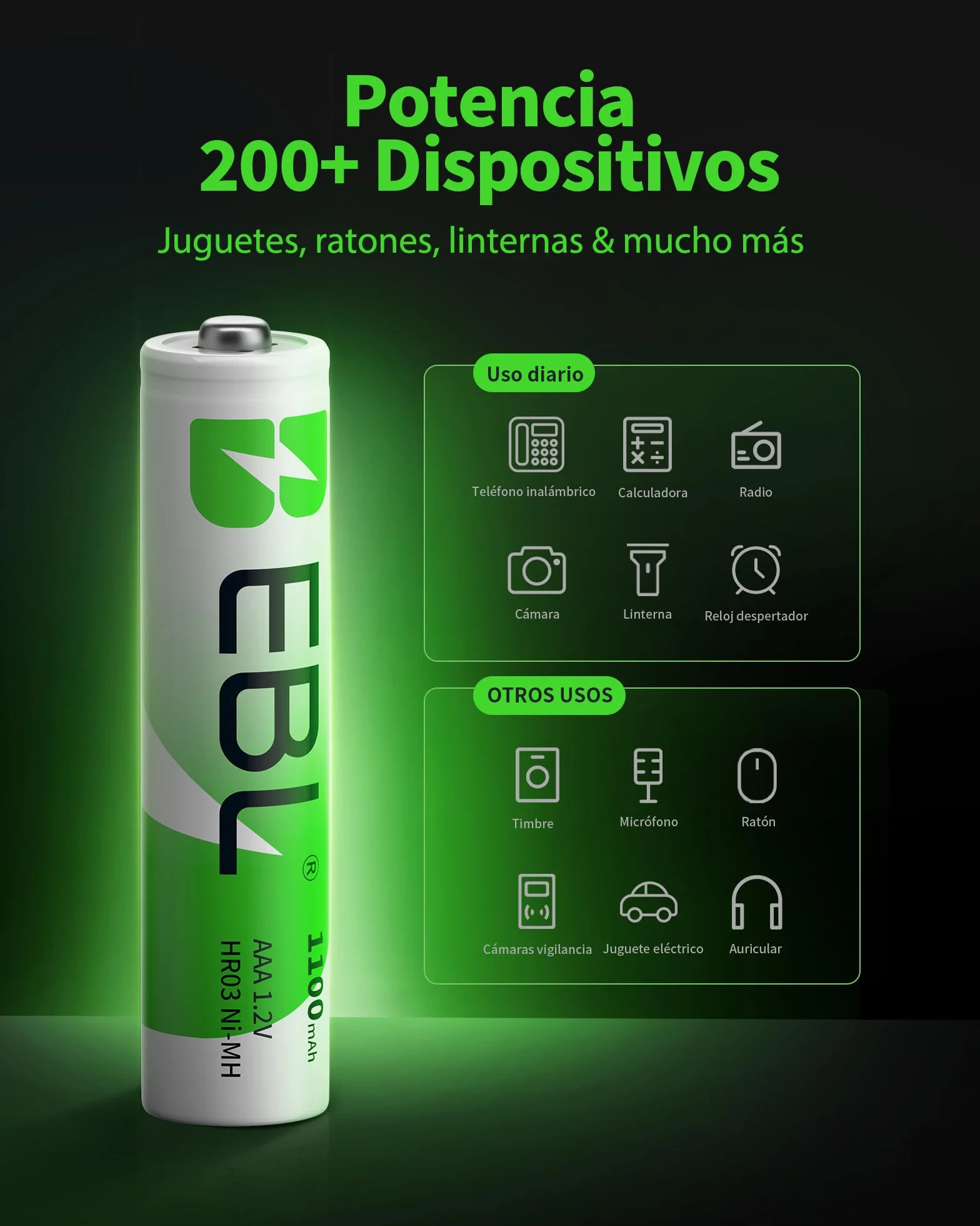 EBL 1100mAh AAA Ni-MH Pilas Recargables 1,2V 8 Piezas
