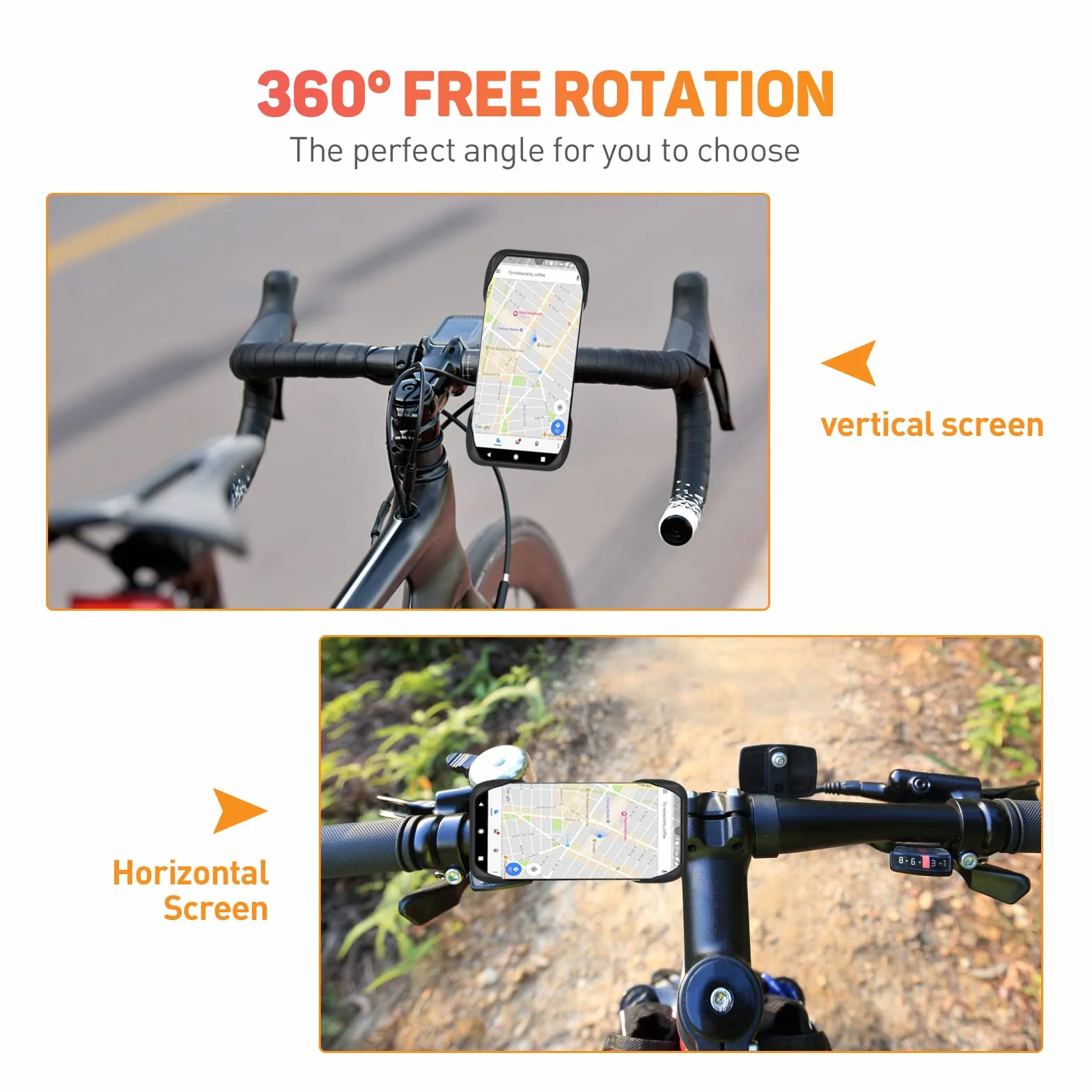 Soporte para teléfono de Moto (rotación de 360°, Universal, para teléfono o Bicicleta, para Patinete eléctrico, Ciclismo, Scooter, Moto, Deporte, 4,5 – 7 Pulgadas, Smartphones