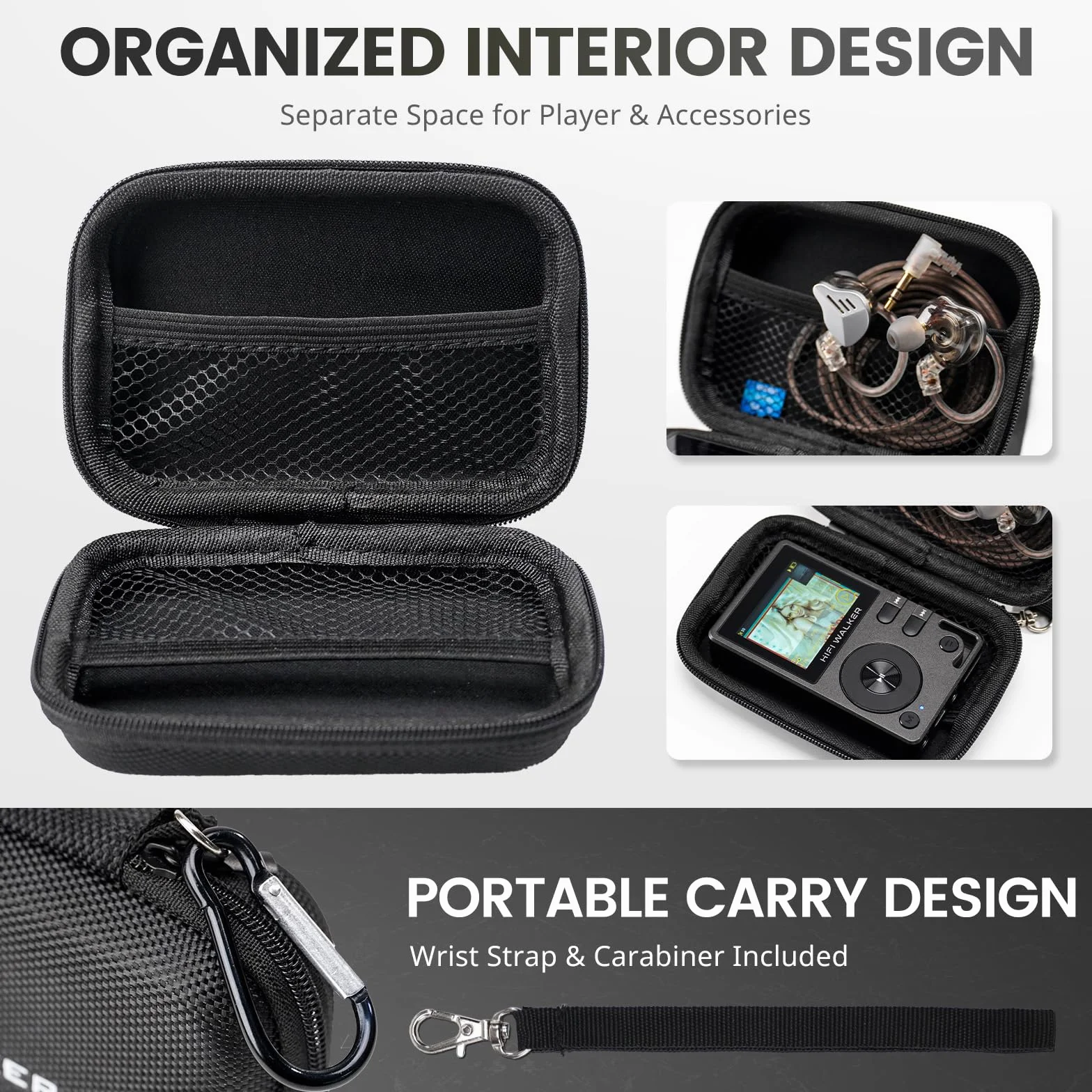 Funda para Reproductor MP3 Compatible con HIFI WALKER H2, H2 Touch y G7, Estuche Rígido Portátil de EVA para Auriculares, Cable USB y Tarjetas de Memoria, Solo Funda