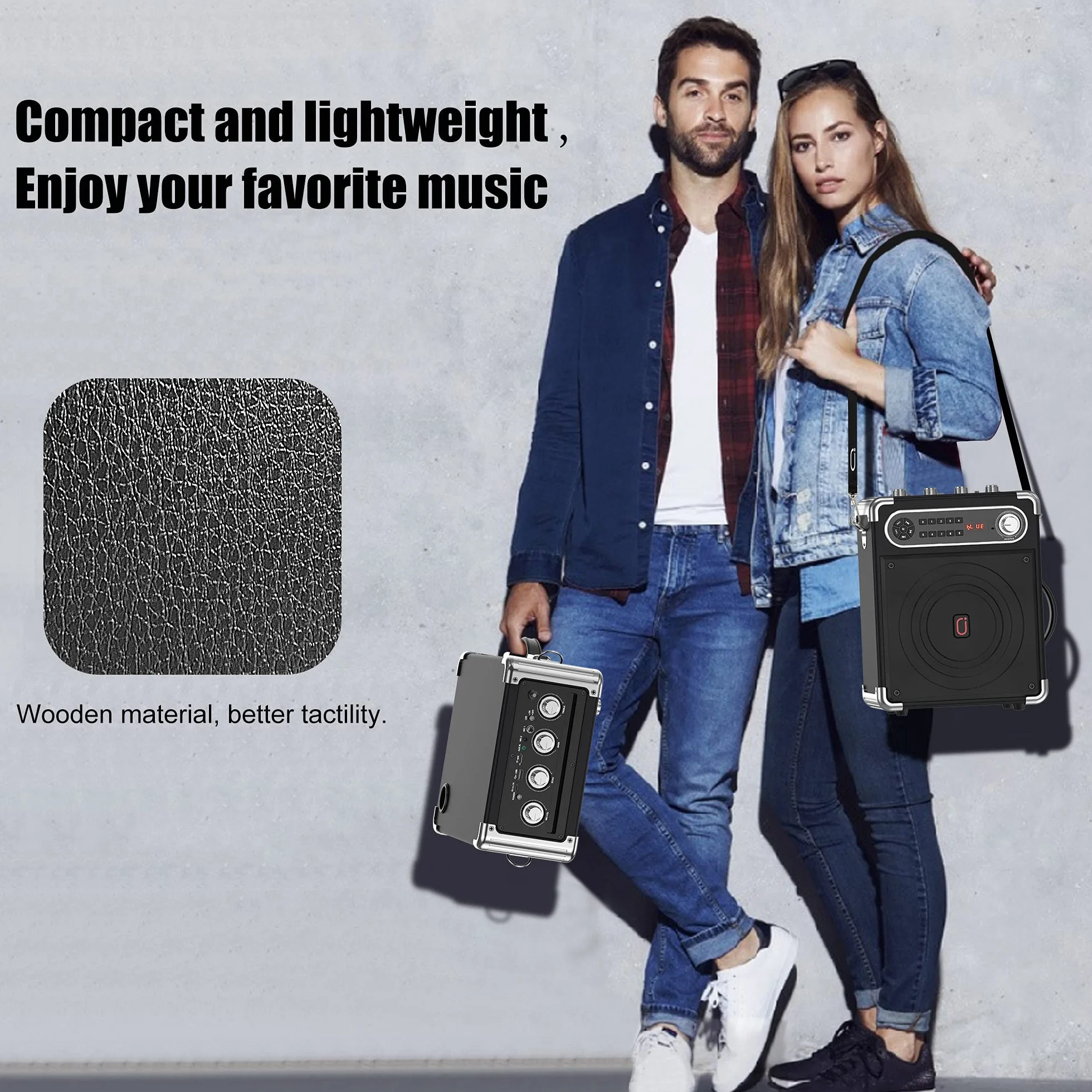 Altavoz Bluetooth, altavoz inalámbrico portátil, caja de música con luces LED de colores mixtos y 2 micrófonos, fuerte con graves potentes, compatible con tarjeta USB/TF/AUX/FM/Rec para fiestas