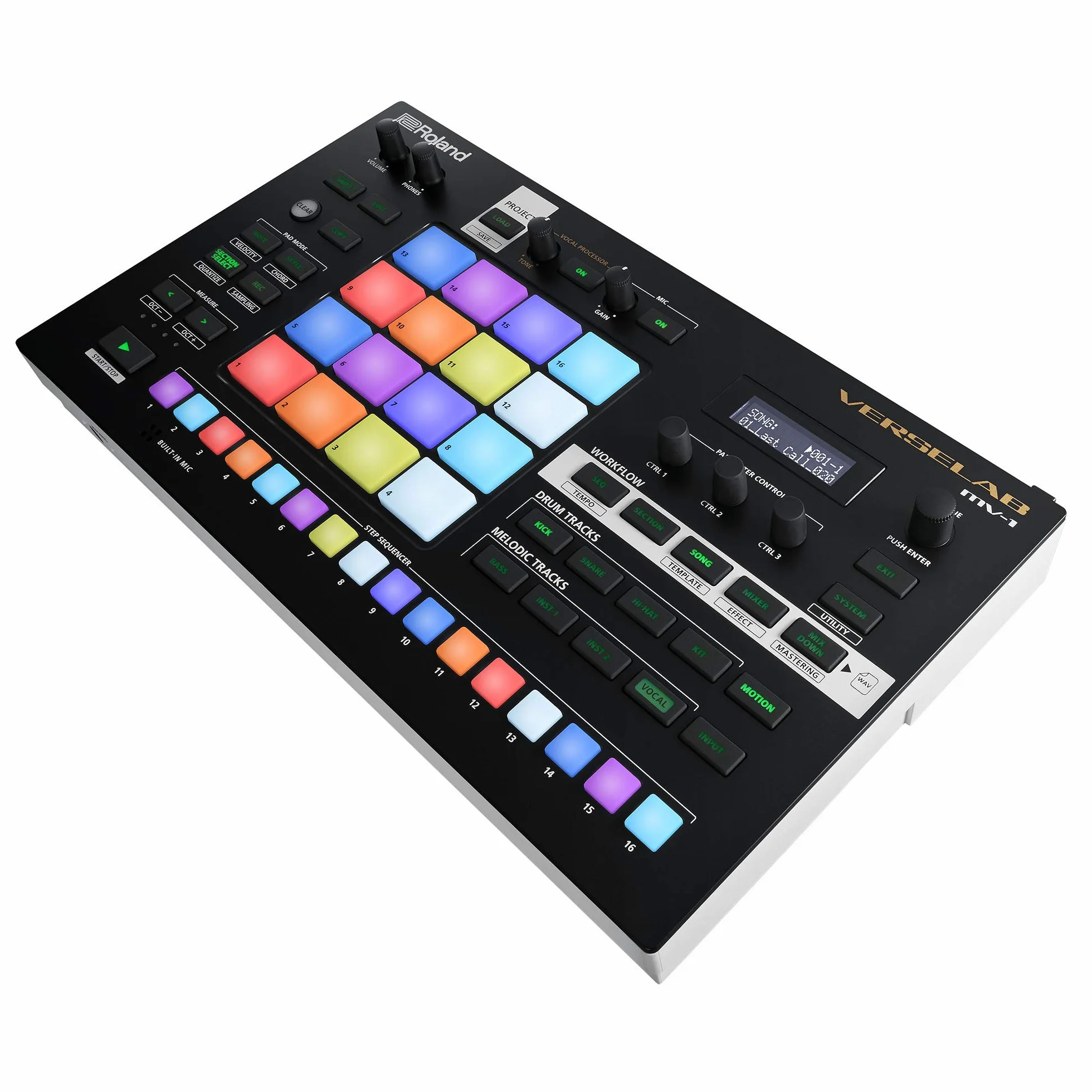 Roland VERSELAB MV-1, estudio de producción de canciones profesional con sonidos ZEN-Core para compositores y cantantes. Pads 4x4 y secuenciador por pasos TR-REC para baterías