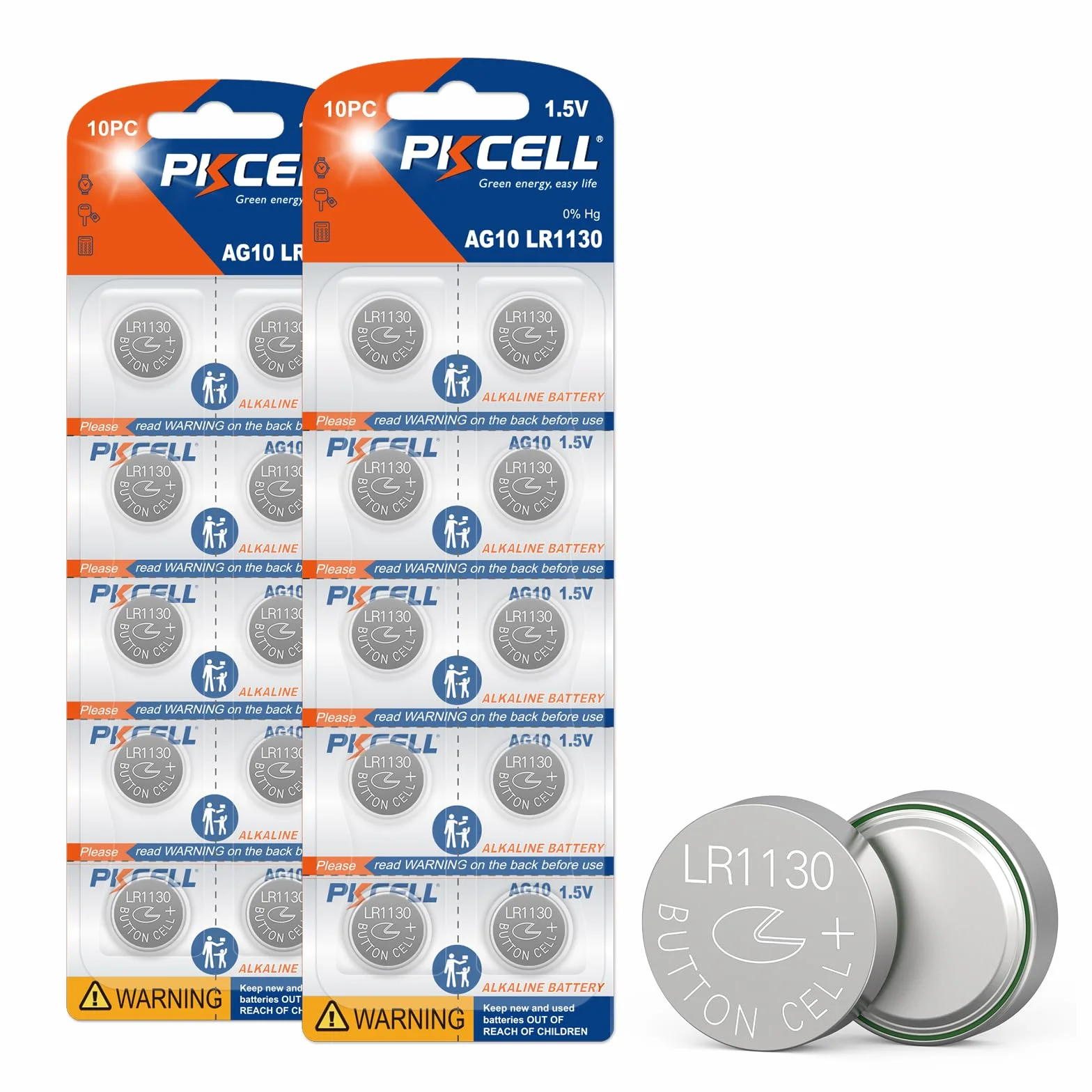 Pilas de Botón Alcalinas PKCELL LR1130 AG10 1,5V 78mAh – Paquete de 20 Unidades para Libros de Música, Juguetes Educativos, Calculadoras, Termómetros