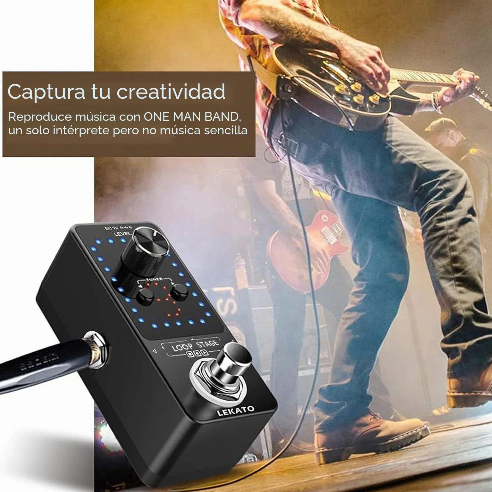 LEKATO Pedal de guitarra eléctrica Pedal de bucle 9 bucles Máximo 40 minutos Tiempo de grabación Estación de bucle de sobregrabación ilimitada con función de afinador para bajo eléctrico (Looper)