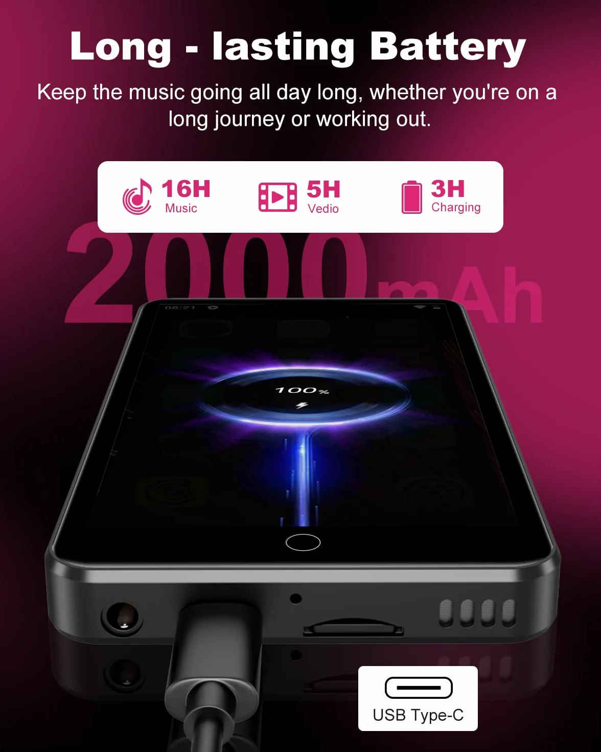Reproductor MP3 de 80 GB con Spotify, WiFi y Bluetooth, Pantalla táctil ZAQE de 4 Pulgadas, Reproductor MP4 con Android 13, Compatible con Audible, Radio FM, Amazon Music, Deezer,Play Store