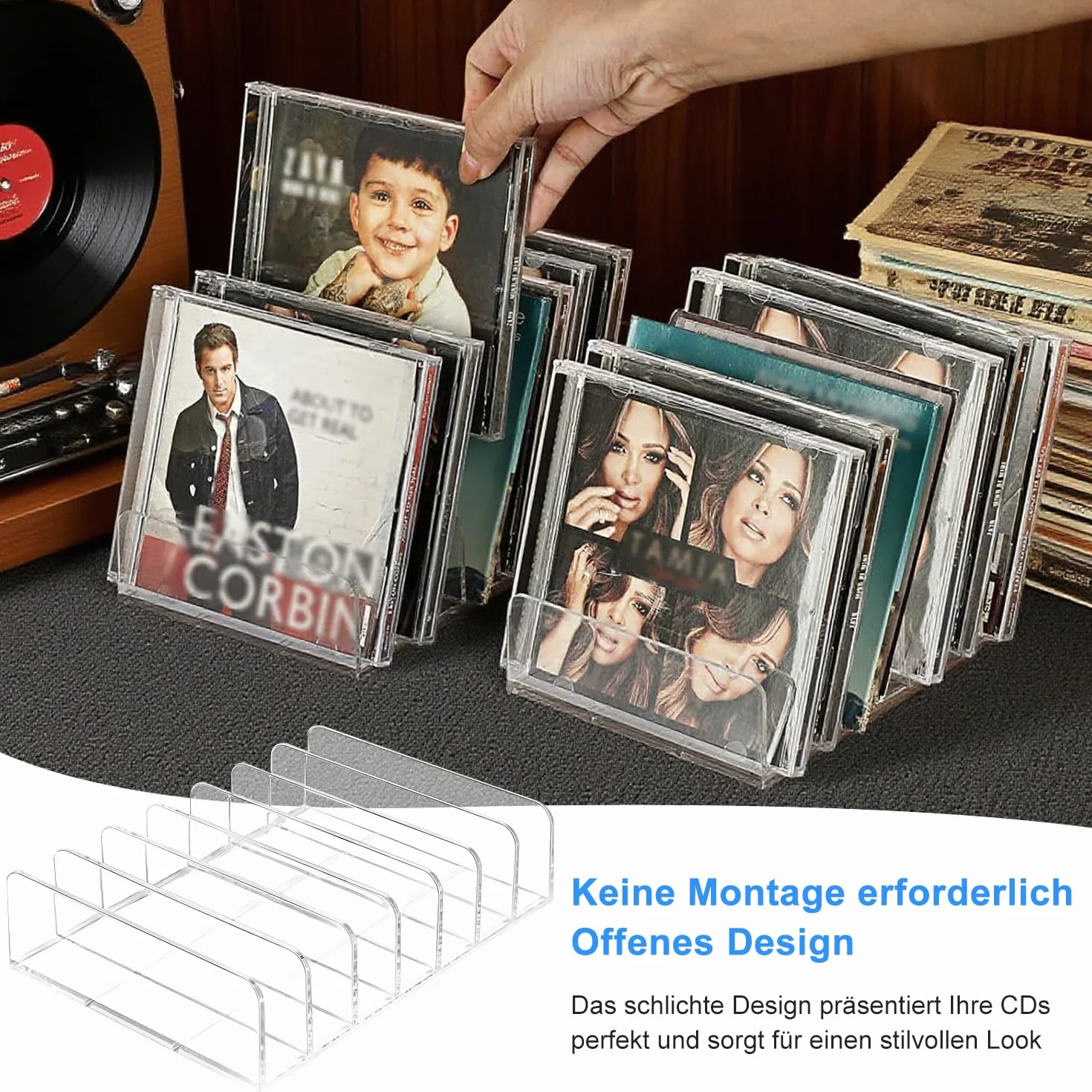Soporte para Bandeja de CD 4Pcs Organizador de Maquillaje con 7 Compartimentos Soportes para CD de Acrílico Transparente Soporte Organizador de DVD para Casetes Libros Cosméticos