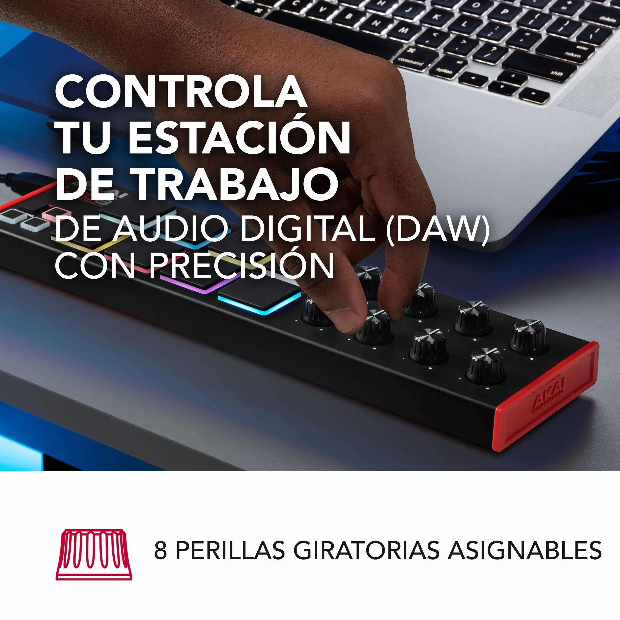 Akai Professional LPD8 - Controlador MIDI USB con 8 Drum Pads MPC Sensibles para Mac y PC, 8 Perillas Asignables y Software de Producción Musical