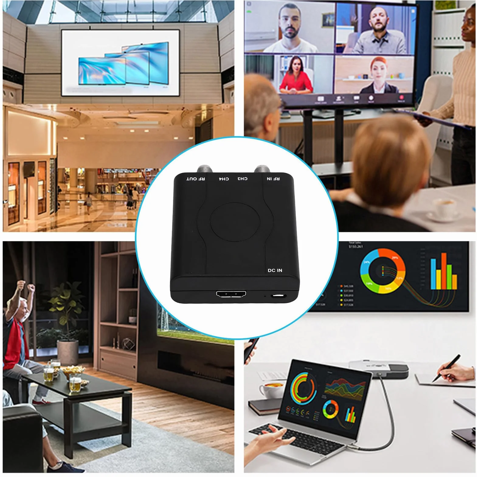PUSOKEI Modulador HDMI a RF HDM61, Adaptador Convertidor HDMI a Coaxial con Control PAL 1080P, Admite Salida de Formato NTSC, para Consola de Juegos de TV Doméstica