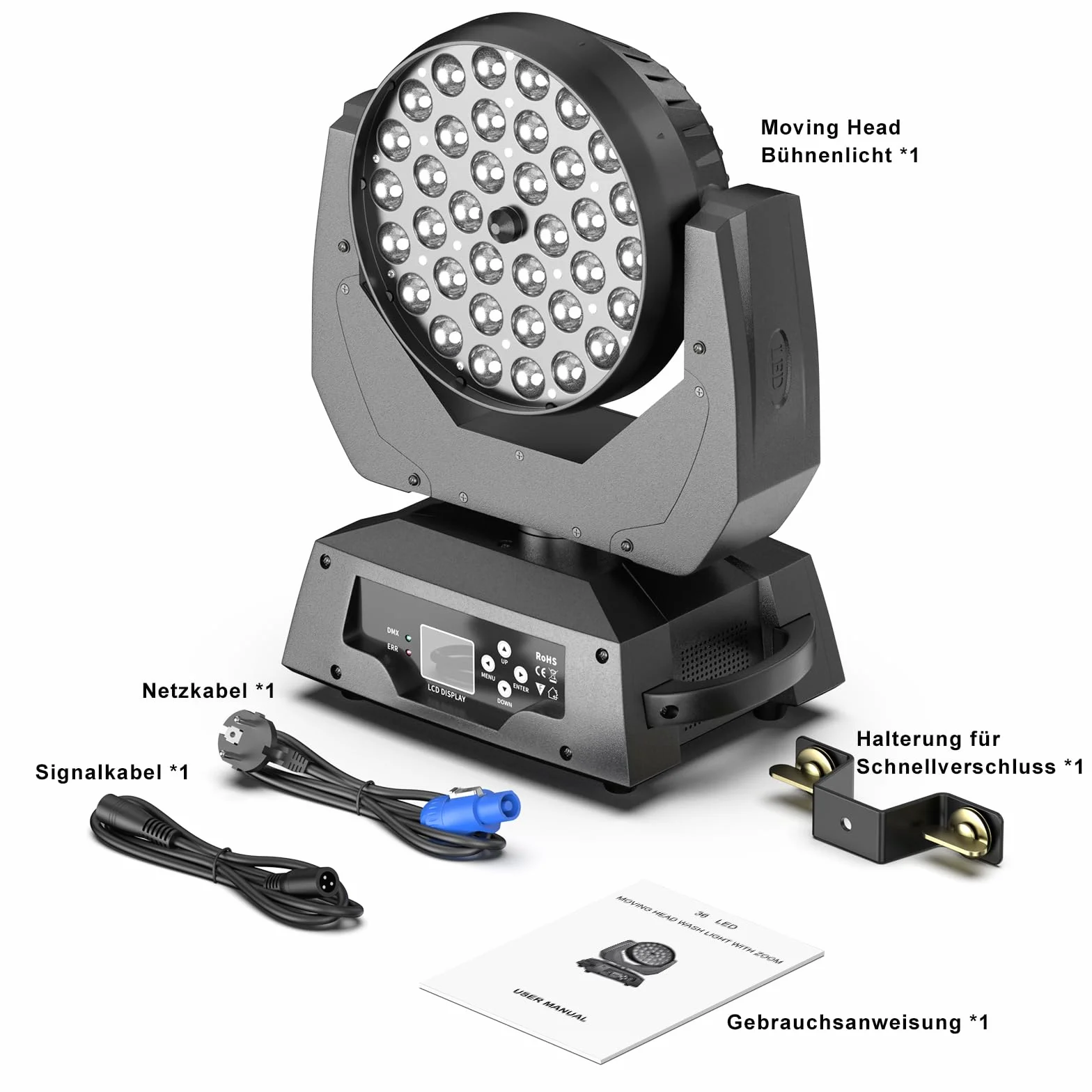 2PCS 36X10W Cabeza Movil LED DMX512 Zoom Beam Wash Efecto Luces RGBW 4 en 1 Iluminación de escenario para Navidad Fiestas DJ profesional Conciertosventos