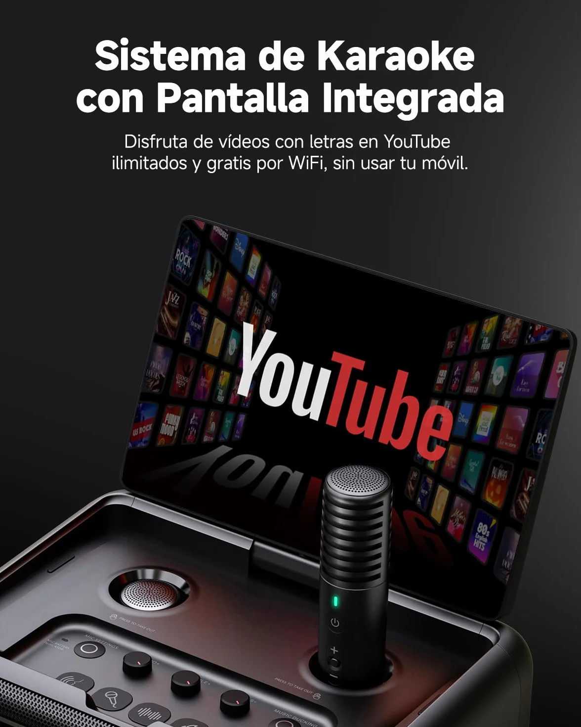 Karaoke Profesional para Adultos con 2 Micrófonos Inalámbricos, Sistema Karaoke para TV con Preamplificador de Micrófono, Bluetooth Portátil para Fiesta（Break X2）