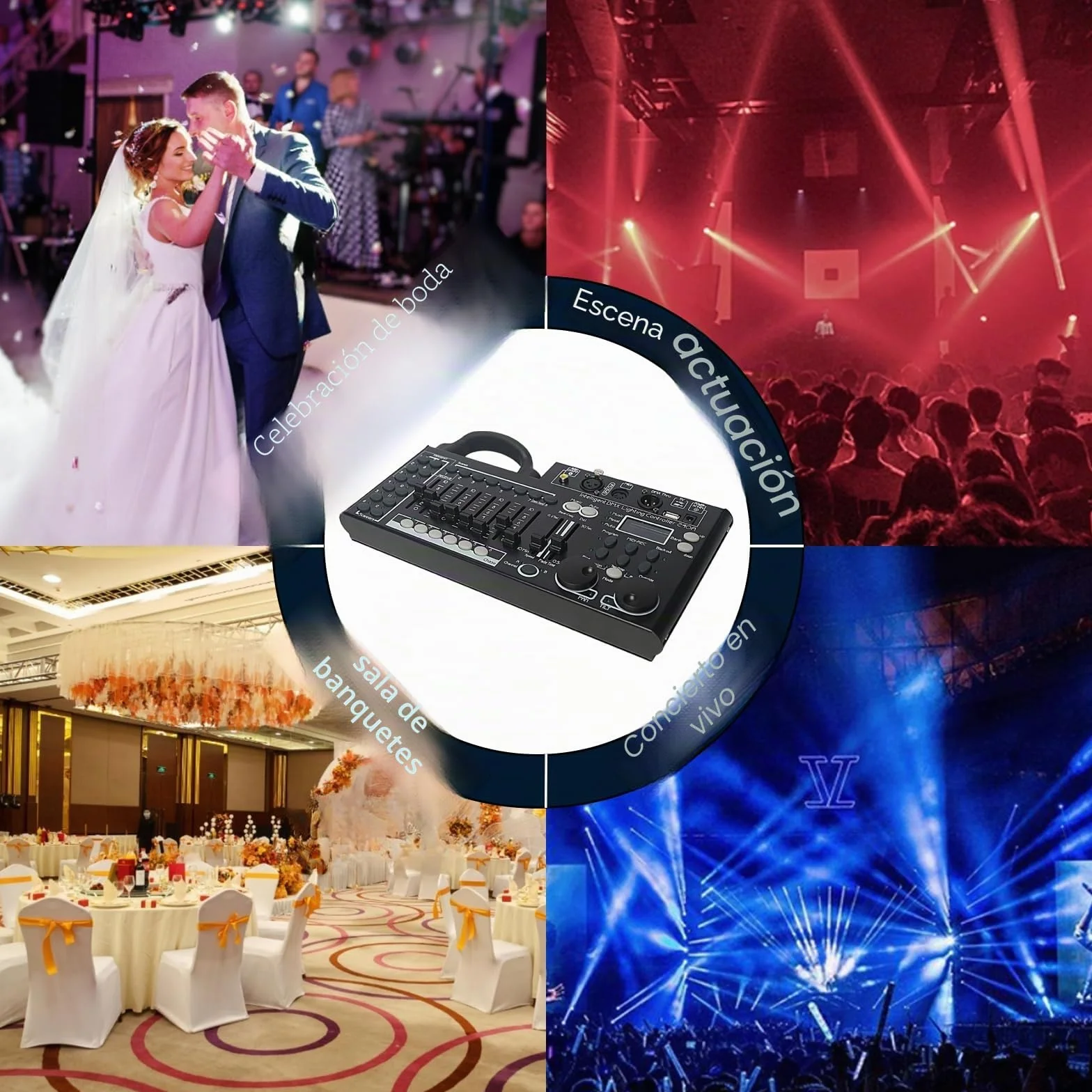 Consola de iluminación DMX, controlador DMX 512 de 240 canales para luces DJ, equipada con función de respaldo de datos USB, color negro