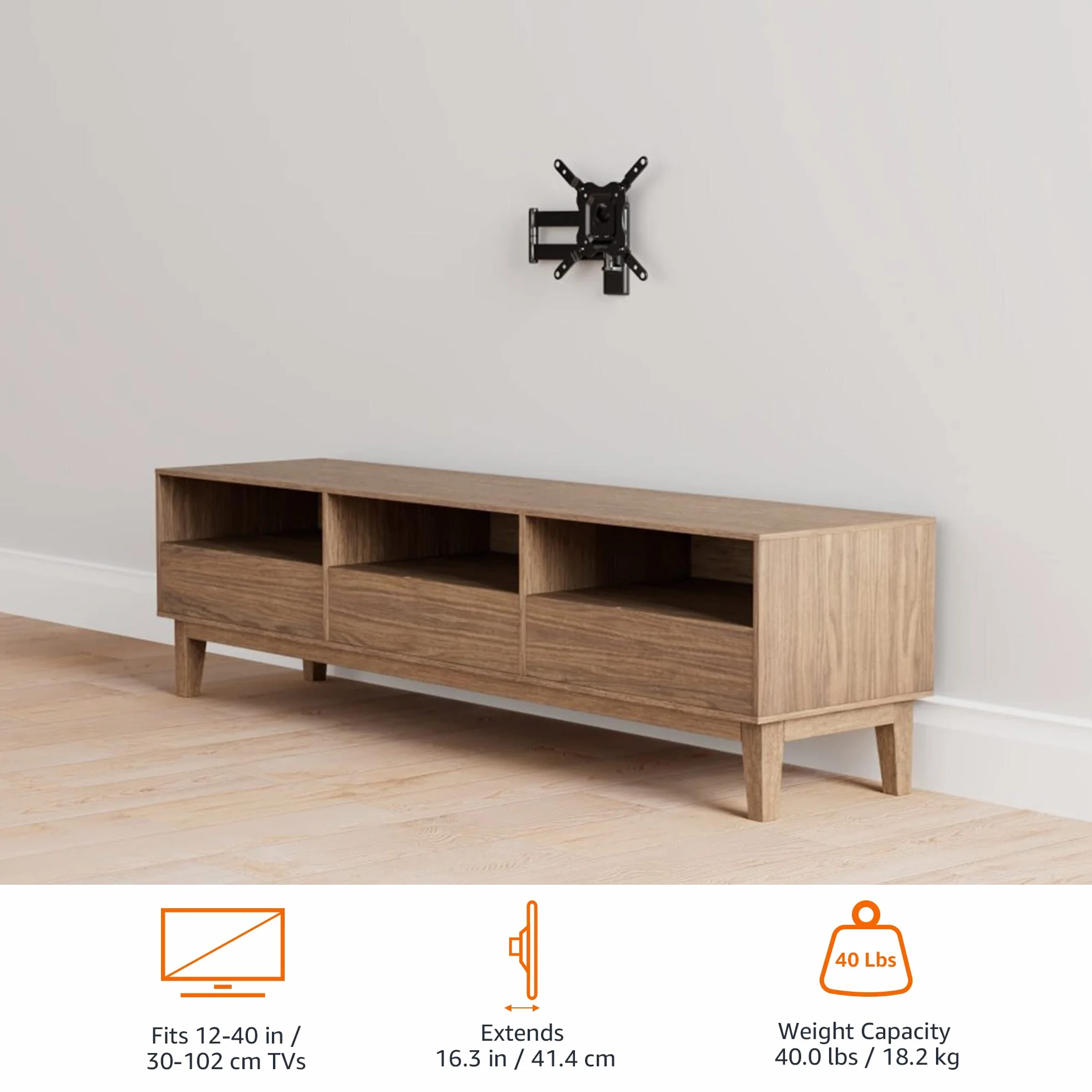 Amazon Basics Soporte de Pared para TV Movimiento Completo Giratorio e Inclinable 12-40 Pulgadas 36kg VESA 200x200mm Negro