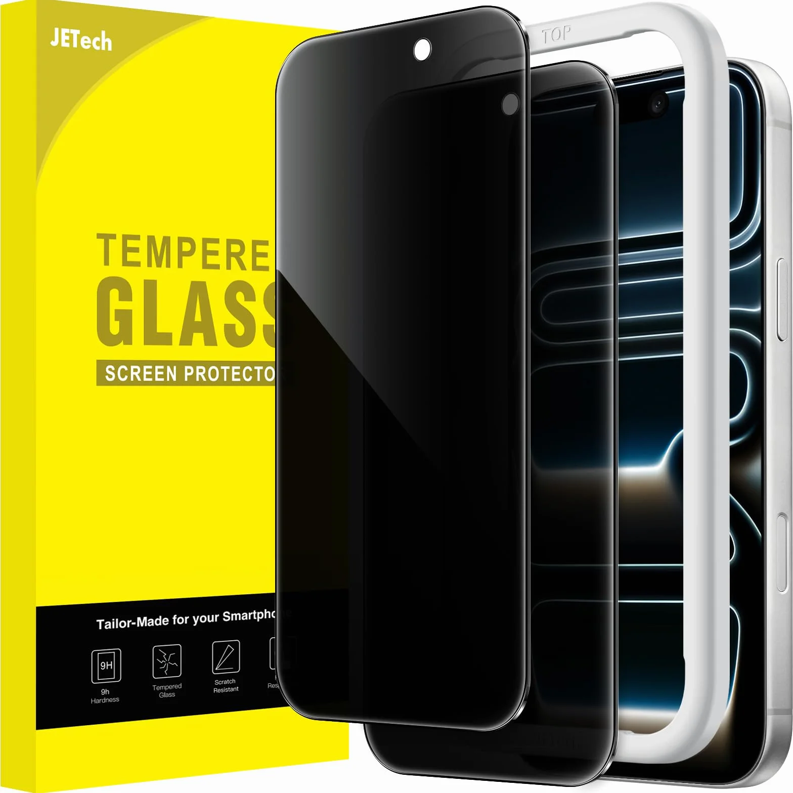 JETech Protector Pantalla de Privacidad para iPhone 17 Pro 6,3 Pulgadas, Antiespia Cristal Vidrio Templado con Marco de Instalación Fácil, 2 Unidades
