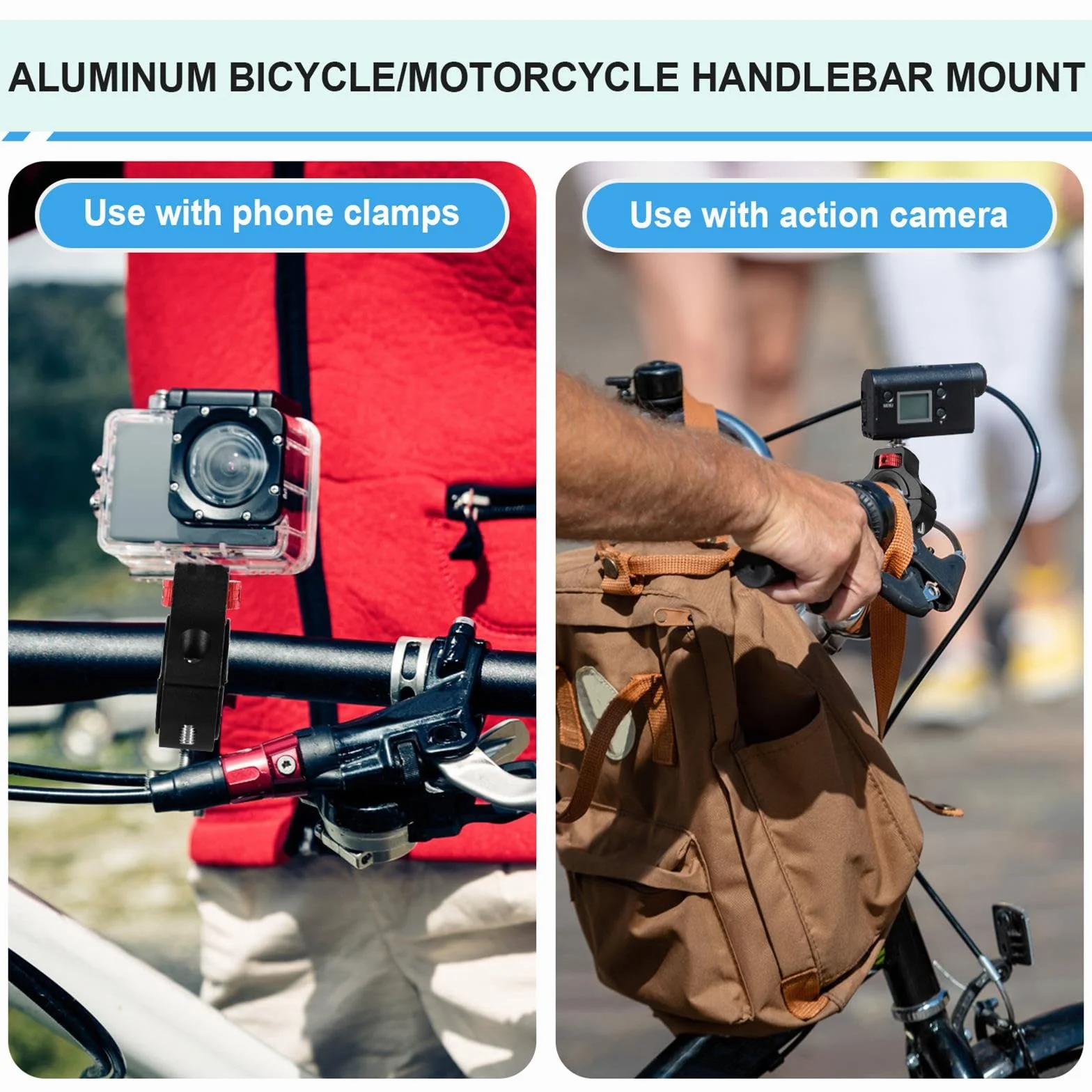 Soporte para Cámara de Bicicleta Motocicleta, Aluminio Giratorio de 360 Grados Antirretroceso Bicicleta Soporte para Manillar para GoPro Insta360 dji Osmo y Luz de Relleno (22-32mm)
