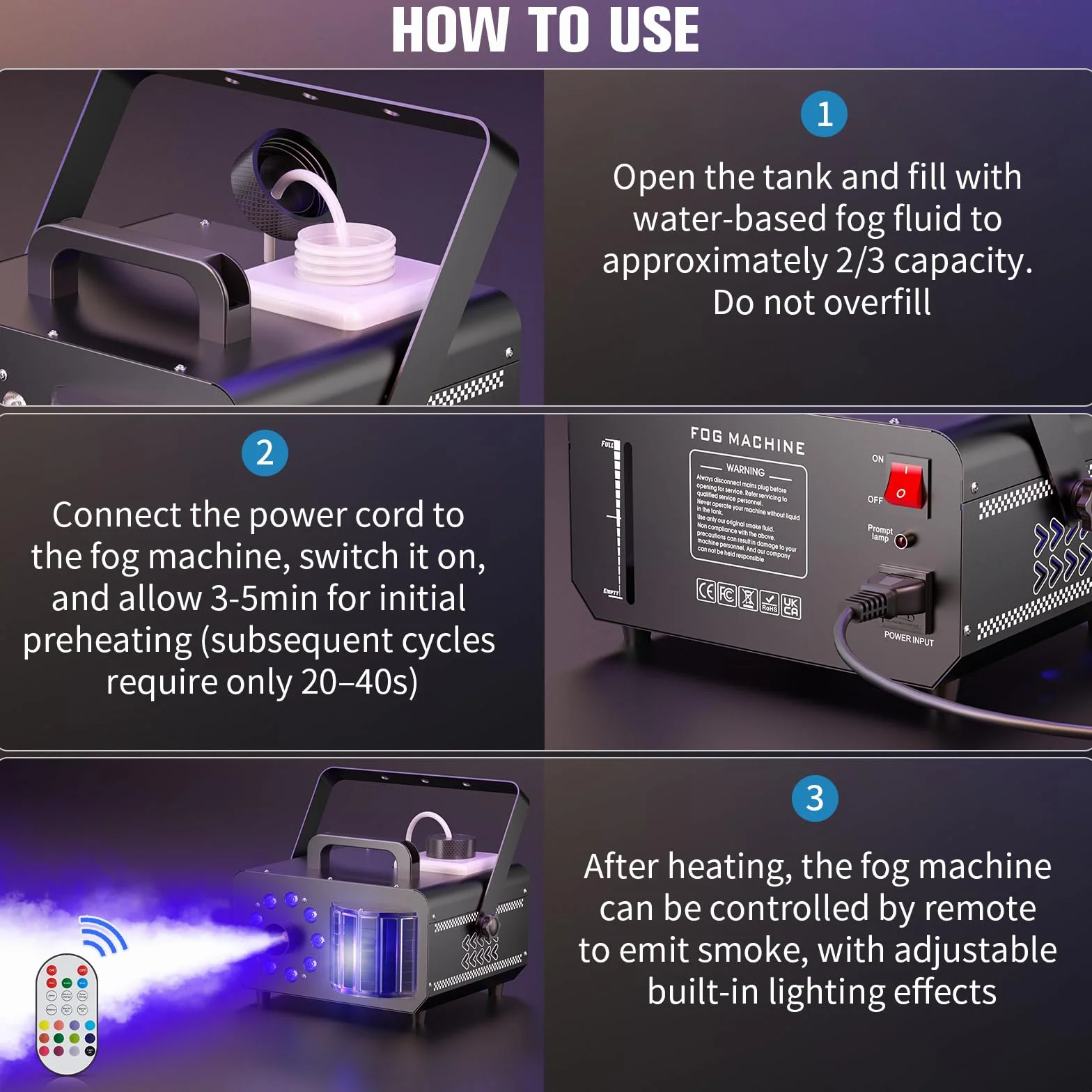 1200W Máquina de Humo con Control Remoto, Haz 9 LED RGB Luces de Fiesta 14 Colores Estáticos Capacidad de 1L Fog Machine Portátil Estroboscópico para Halloween Bodas Navidad Escénicos