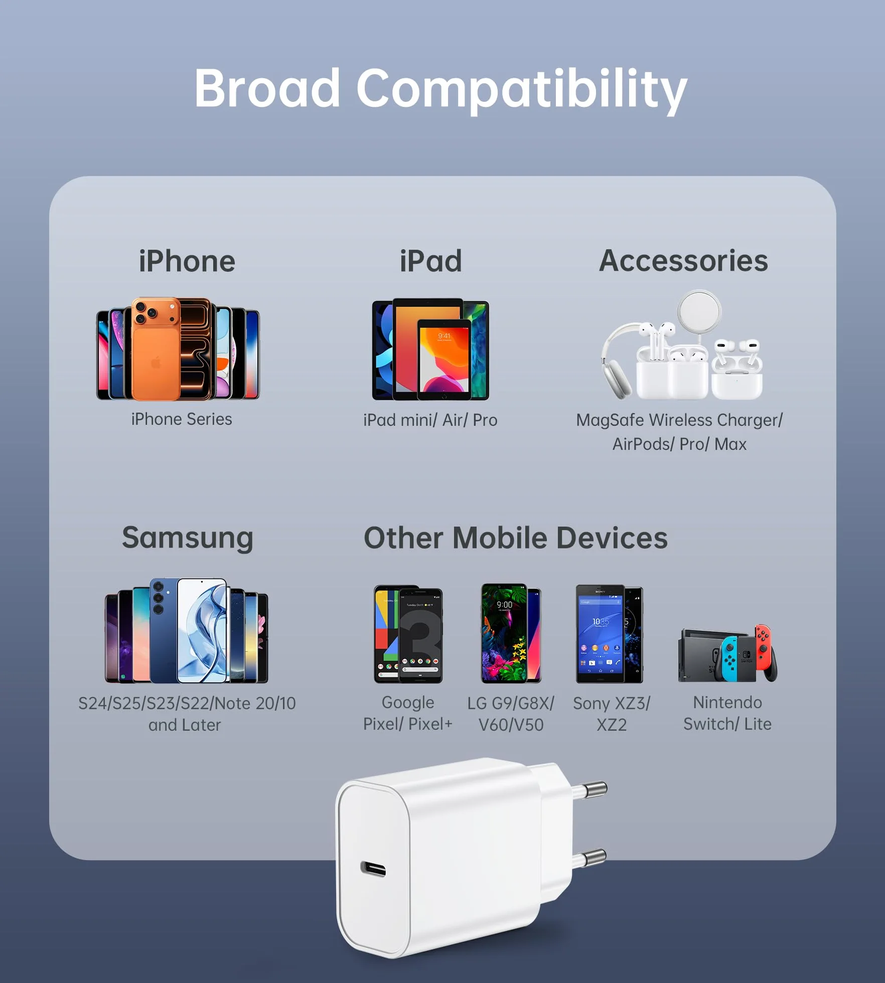 20W Cargador USB C, Enchufe Tipo C Compatible con i-Phone 17/16/15/14/13 Plus Pro MAX Mini, i-Pad, Air-Pods, Galaxy S25/24/23, Cargador i-Phone Carga Rapida, Samsung Carga Rapida(2 Pack)
