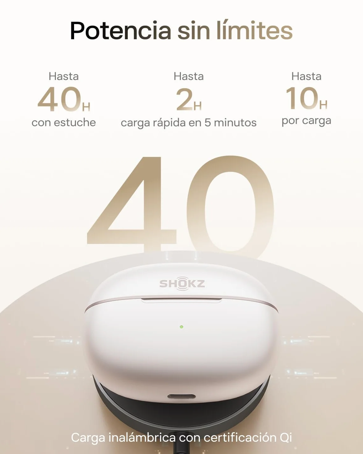 SHOKZ Auriculares Open-Ear Clip-on OpenDots 2, Dolby Audio con Graves Profundos, 40 h de batería, Bluetooth 6.1, Resistencia al Agua IP57, reducción de Ruido con IA, Carga rápida inalámbrica, Blancos