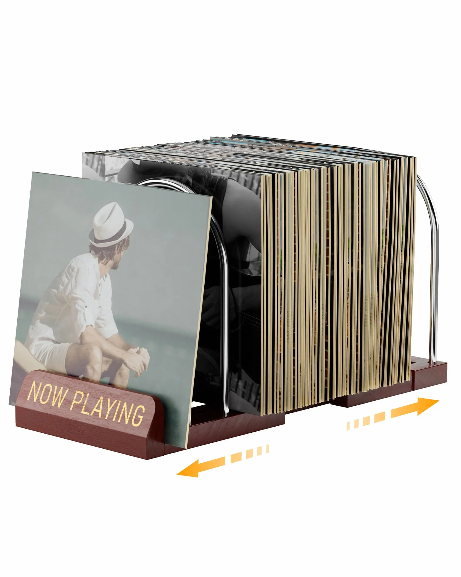BS-VOG Soporte Vinilos, Expositor Discos Vinilo Extensible 30-70 LP, “Now Playing”, Estante Madera & Metal, Soporte Estable Para Decoración Hogar & Amantes Música