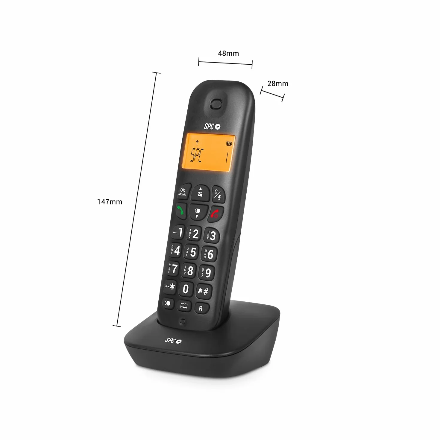 SPC Air Teléfono Fijo Inalámbrico con Pantalla Iluminada, Identificador de Llamadas, Agenda 20 Contactos, Modo Eco - Negro