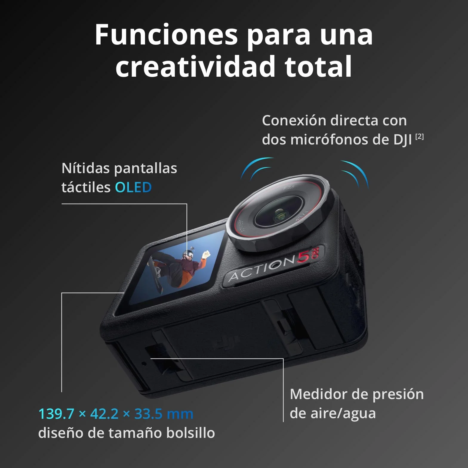 DJI Osmo Action 5 Pro Cámara Deportiva 4K Sensor 1/1.3" Estabilización 2 Pantallas OLED