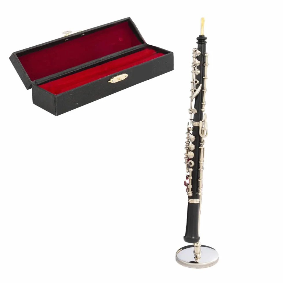 Oboe Negro Decorativo con Soporte Metálico y Estuche en Resina Acrílica, Medidas 16 x 1,5 cm