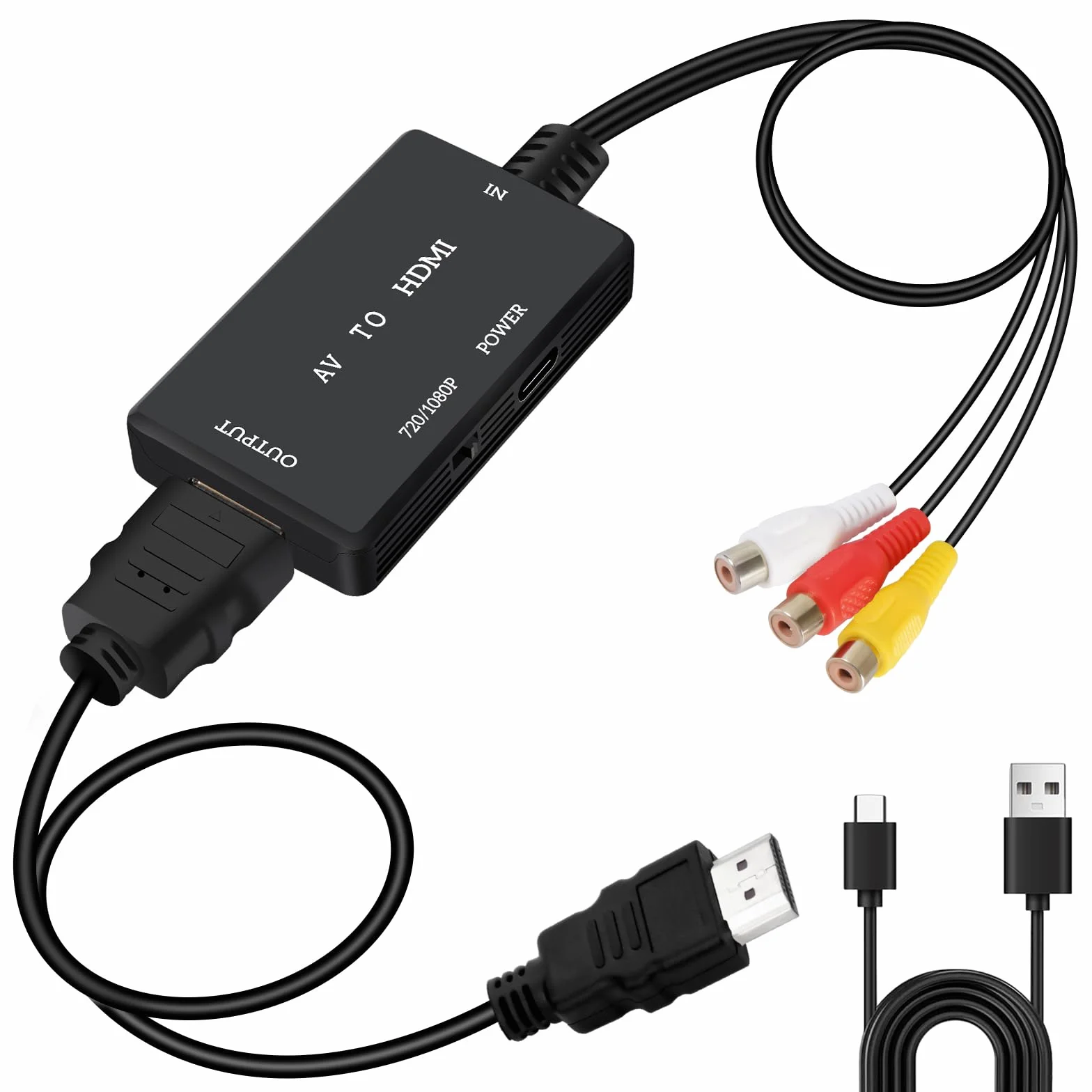 Jewan Convertidor RCA a HDMI, Adaptador AV a HDMI, 1080P RCA Compuesto CVBS Video Convertidor de Audio para PS2/SNES/VHS/Xbox/PS4/TV/VCR/DVD/Wii/Soporta PAL/NTSC