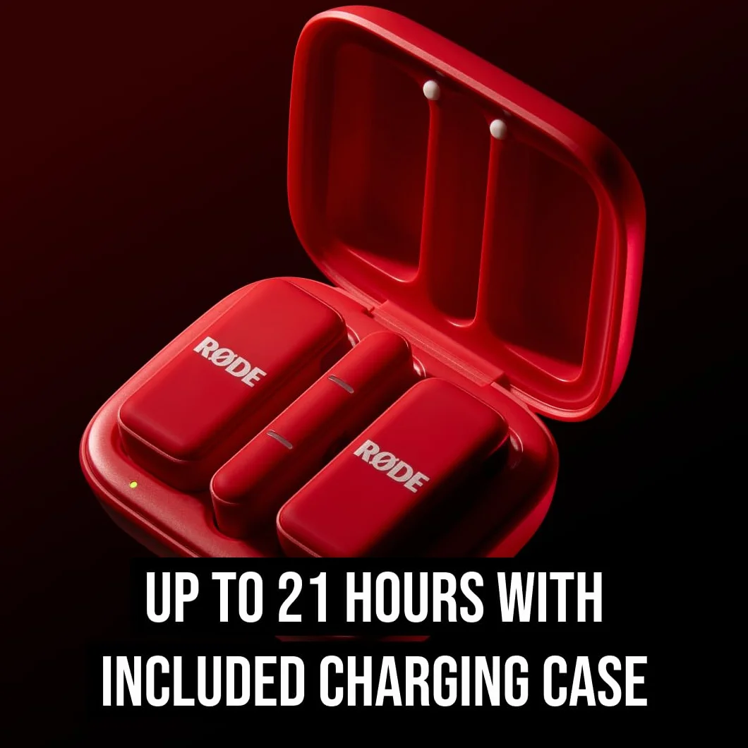 RØDE Wireless Micro - Micrófono inalámbrico Compacto, Dos micrófonos con Estuche de Carga para la creación de Contenido en Smartphone - USB-C, Rojo
