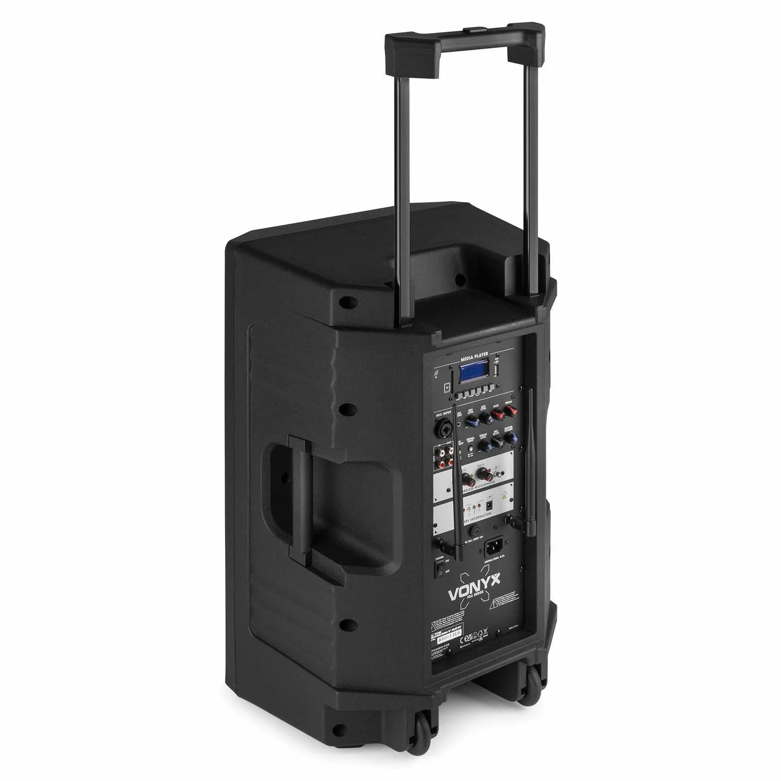 Vonyx VSA500-BP – Altavoz Bluetooth Grande Potente 12" 800W con micrófono inalámbrico de Mano y petaca UHF con micrófono de Diadema y Solapa, batería Recargable, USB, SD, Radio FM – Color Negro