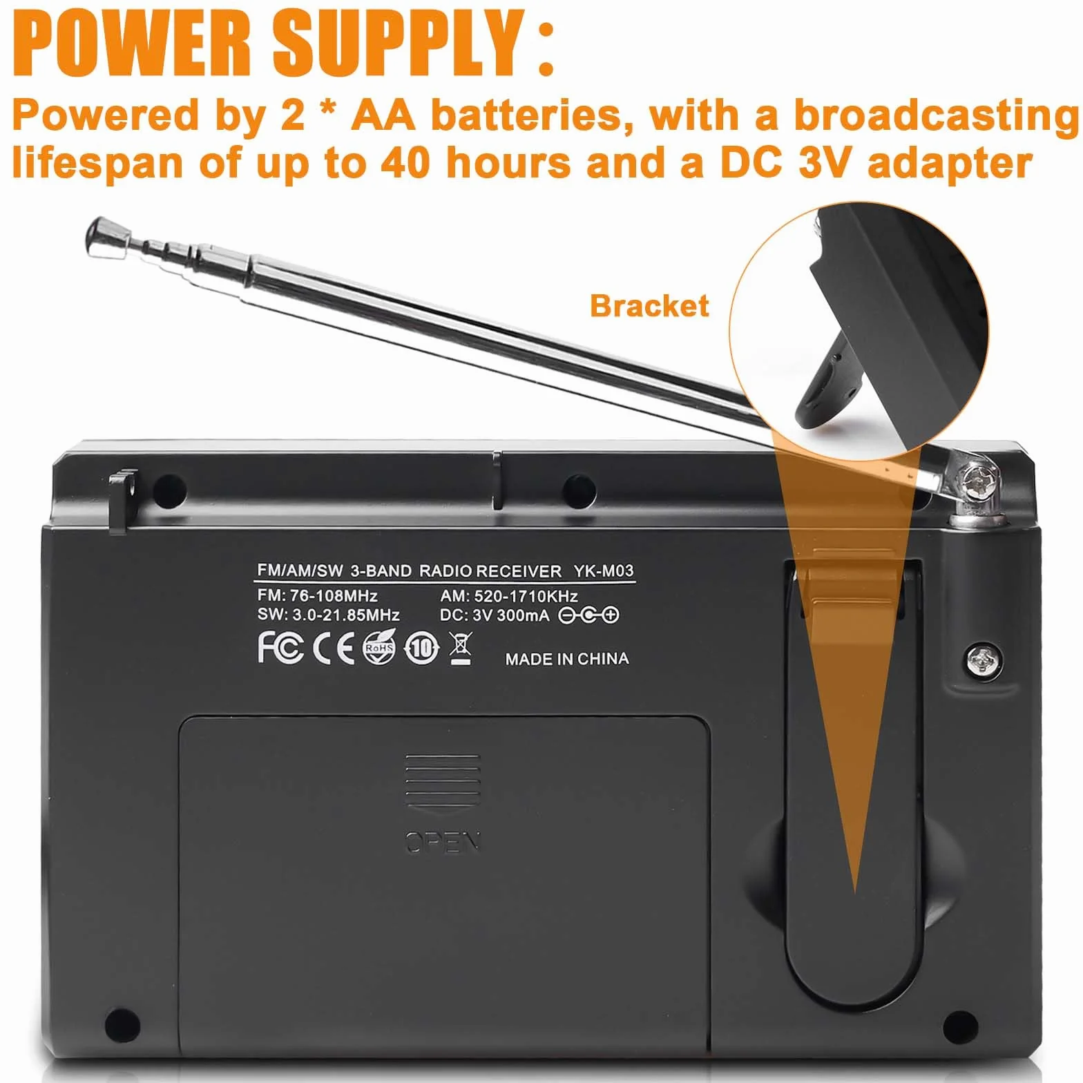 Radio portátil Am/FM/SW con Pantalla LCD, Funciona con Pilas, Altavoz Integrado, Alarma, Temporizador de Apagado automático, Conector para Auriculares, Radio de Cocina con 35 presintonías.